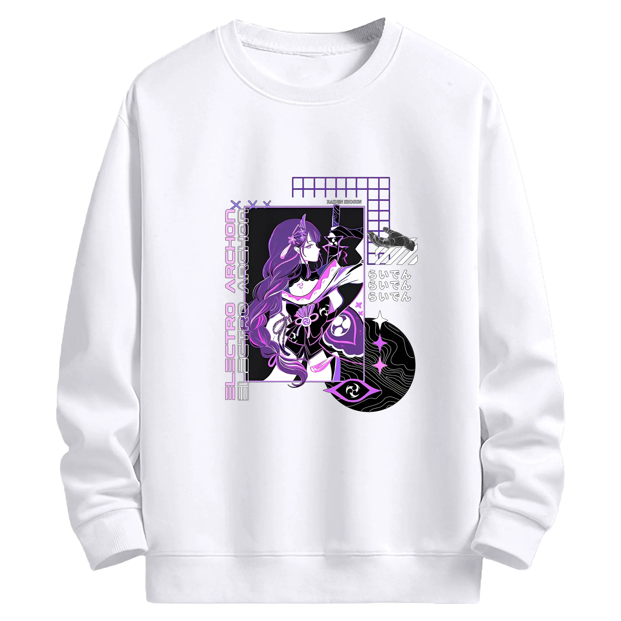 神 Raiden Shogun ファン必見！カッコいいデザイン - 高品質 クルーネック スウェット ・ コットン59％ ポリエステル41％ ・ ユニセックス 長袖 トレーナー ・ カジュアル デイリー スポーツ 散歩用