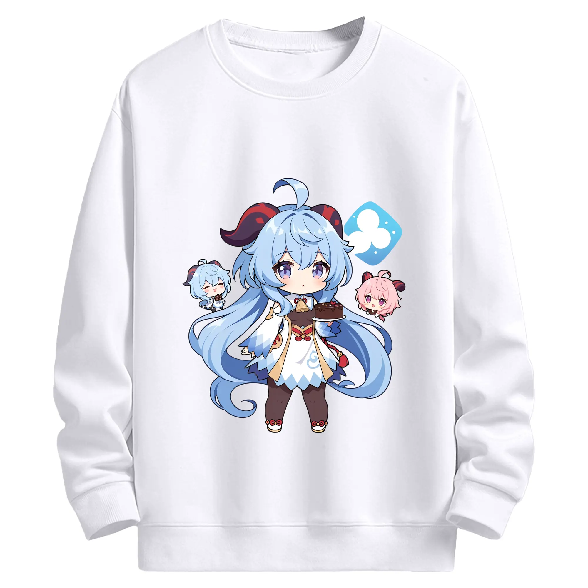 原神 甘雨 アニメ風プリント 推し活グッズ - 高品質 クルーネック スウェット ・ コットン59％ ポリエステル41％ ・ ユニセックス 長袖 トレーナー ・ カジュアル デイリー スポーツ 散歩用