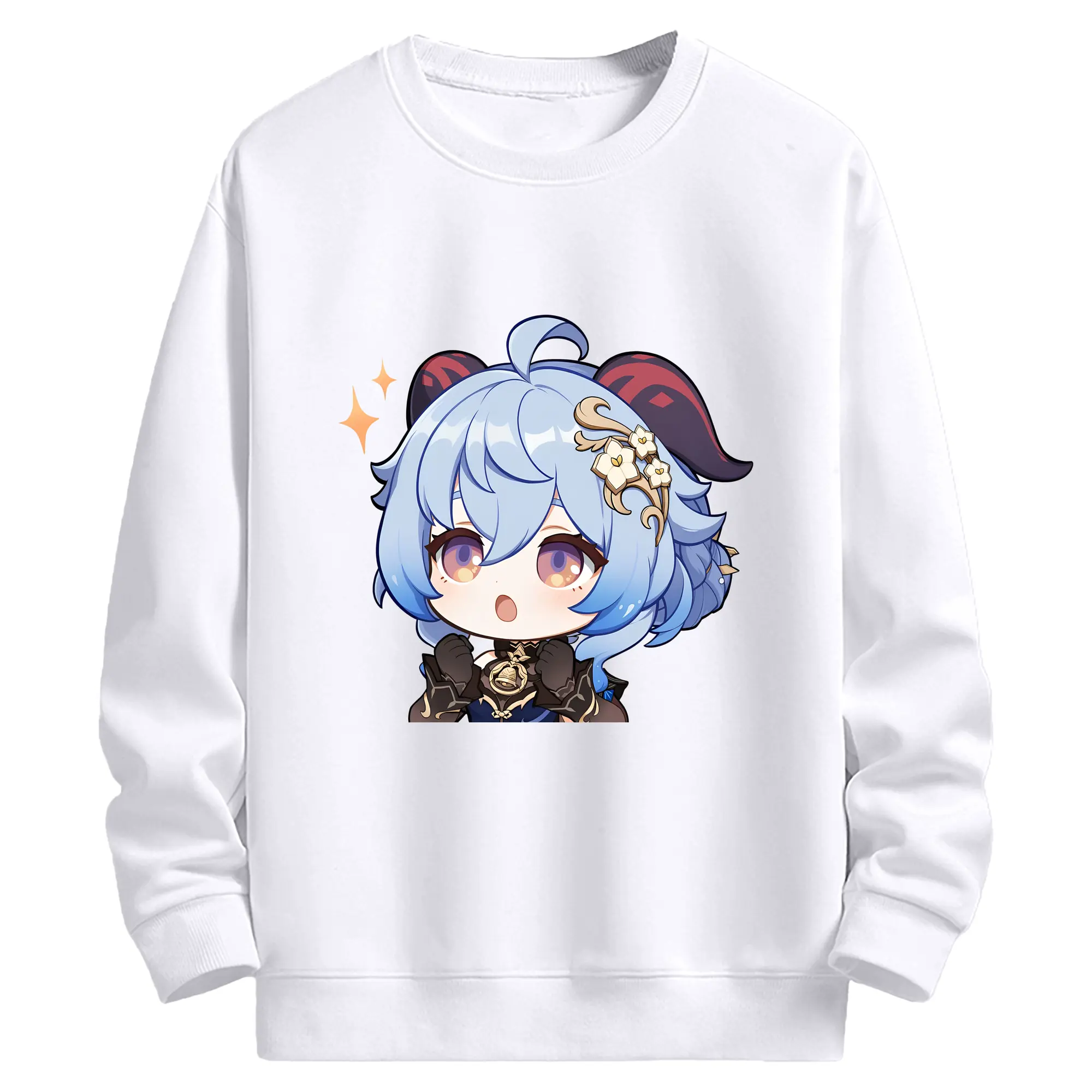 Genshin Impact 甘雨 Q版キャラクター 可愛いファングッズ - 高品質 クルーネック スウェット ・ コットン59％ ポリエステル41％ ・ ユニセックス 長袖 トレーナー ・ カジュアル デイリー スポーツ 散歩用