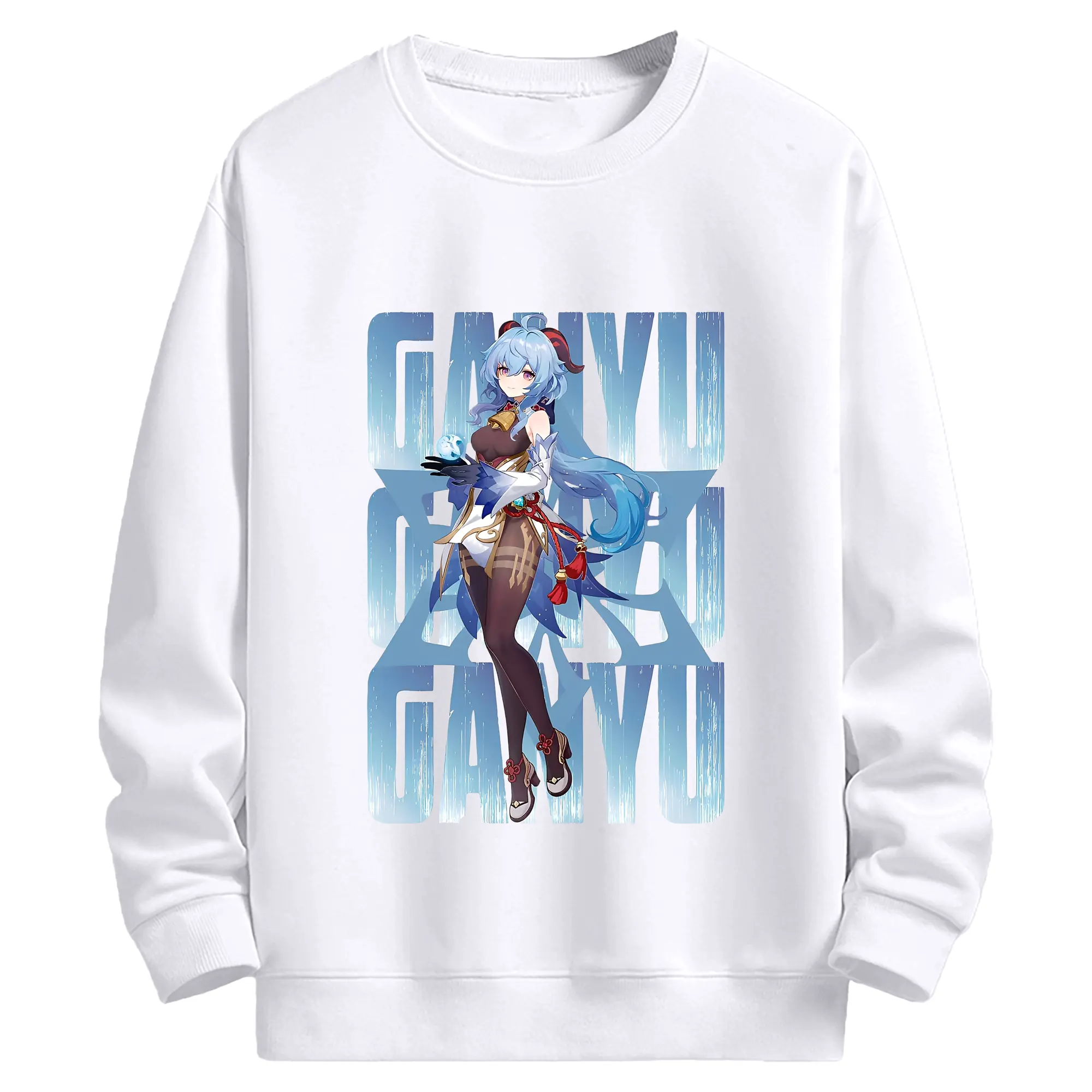 原神 甘雨 クリーンデザイン ファッション 原宿系 - 高品質 クルーネック スウェット ・ コットン59％ ポリエステル41％ ・ ユニセックス 長袖 トレーナー ・ カジュアル デイリー スポーツ 散歩用