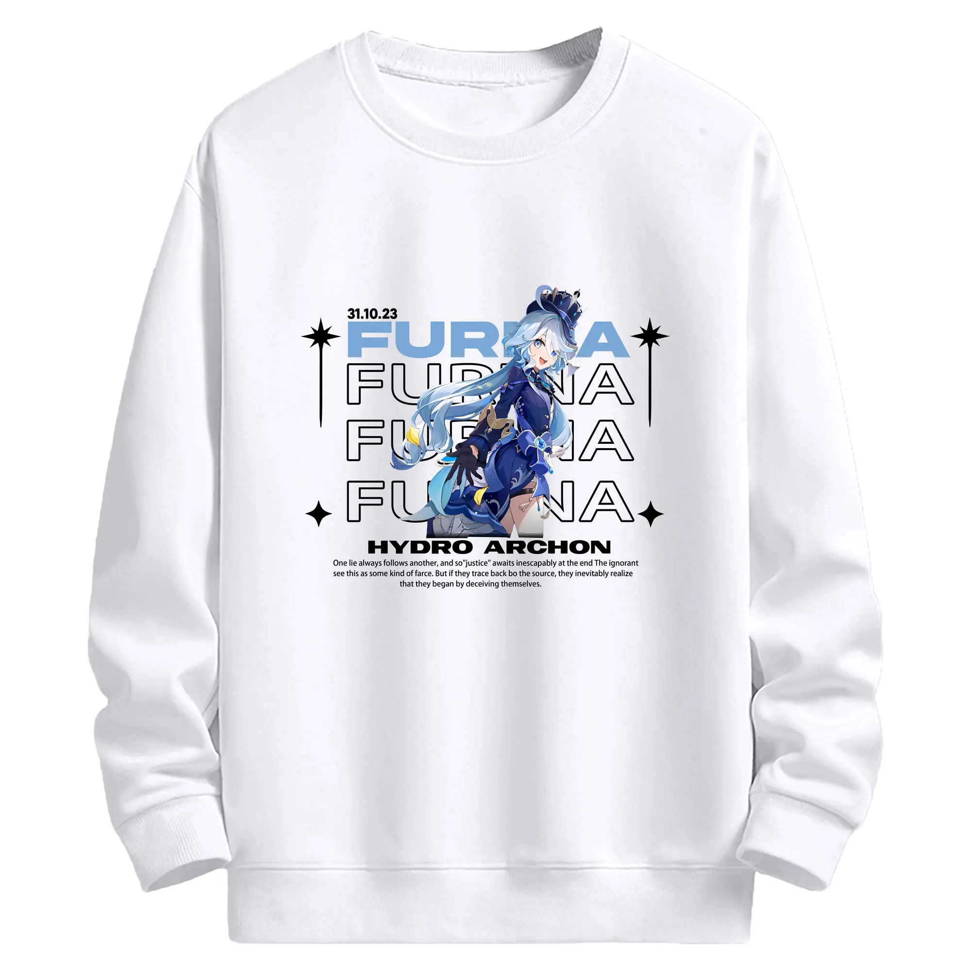 二次元 Furina ファン必見！萌えデザインキャラクター - 高品質 クルーネック スウェット ・ コットン59％ ポリエステル41％ ・ ユニセックス 長袖 トレーナー ・ カジュアル デイリー スポーツ 散歩用