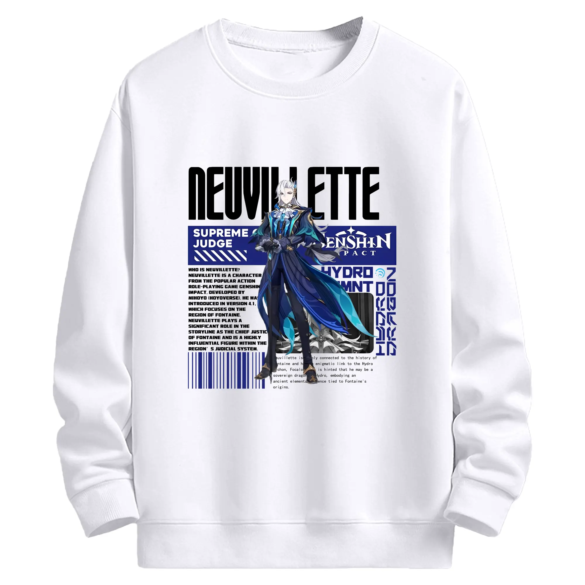 原神 ヌヴィレット キャラクターグッズ - 高品質 クルーネック スウェット ・ コットン59％ ポリエステル41％ ・ ユニセックス 長袖 トレーナー ・ カジュアル デイリー スポーツ 散歩用