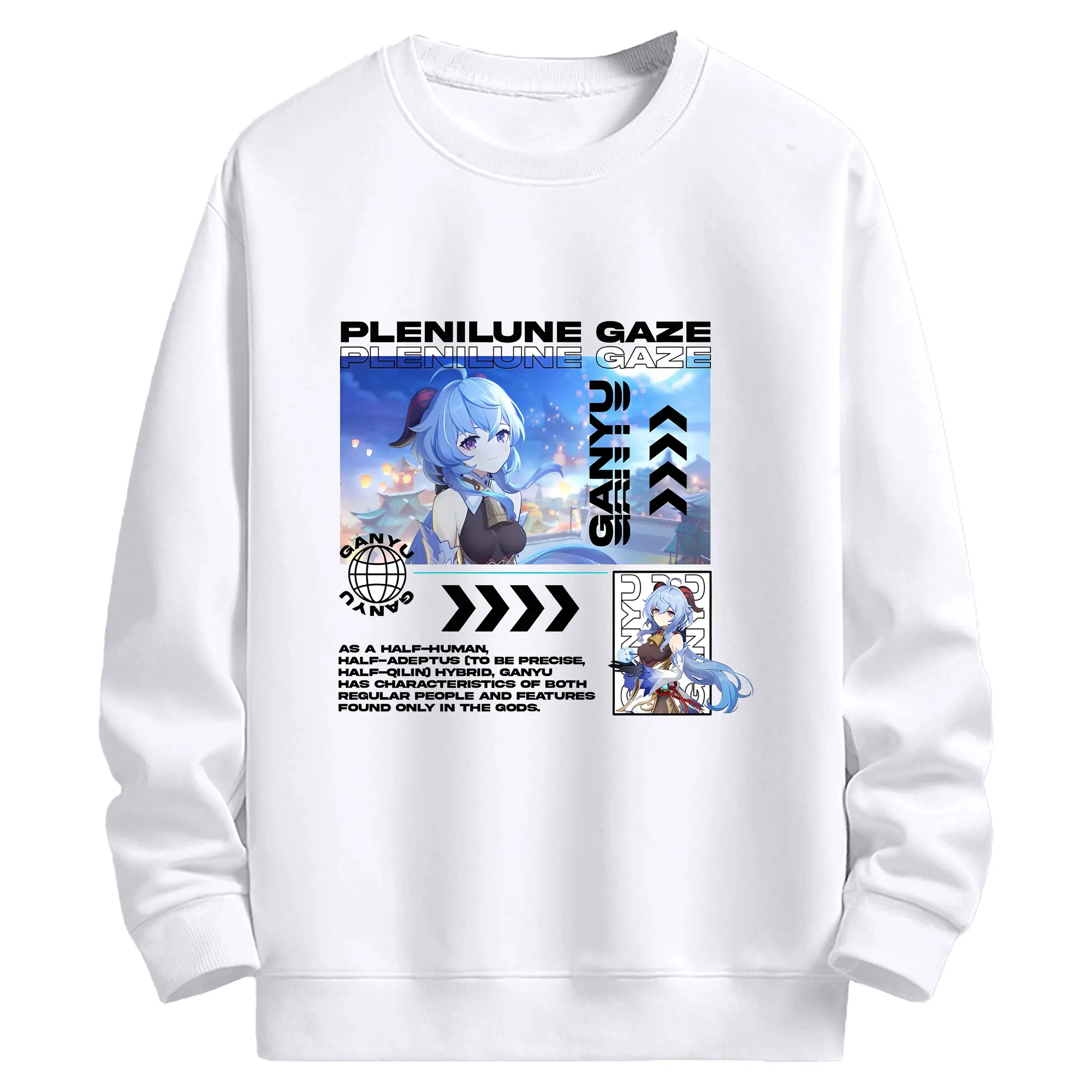 Genshin Impact 甘雨 キャラクターグッズ ファン必見 - 高品質 クルーネック スウェット ・ コットン59％ ポリエステル41％ ・ ユニセックス 長袖 トレーナー ・ カジュアル デイリー スポーツ 散歩用