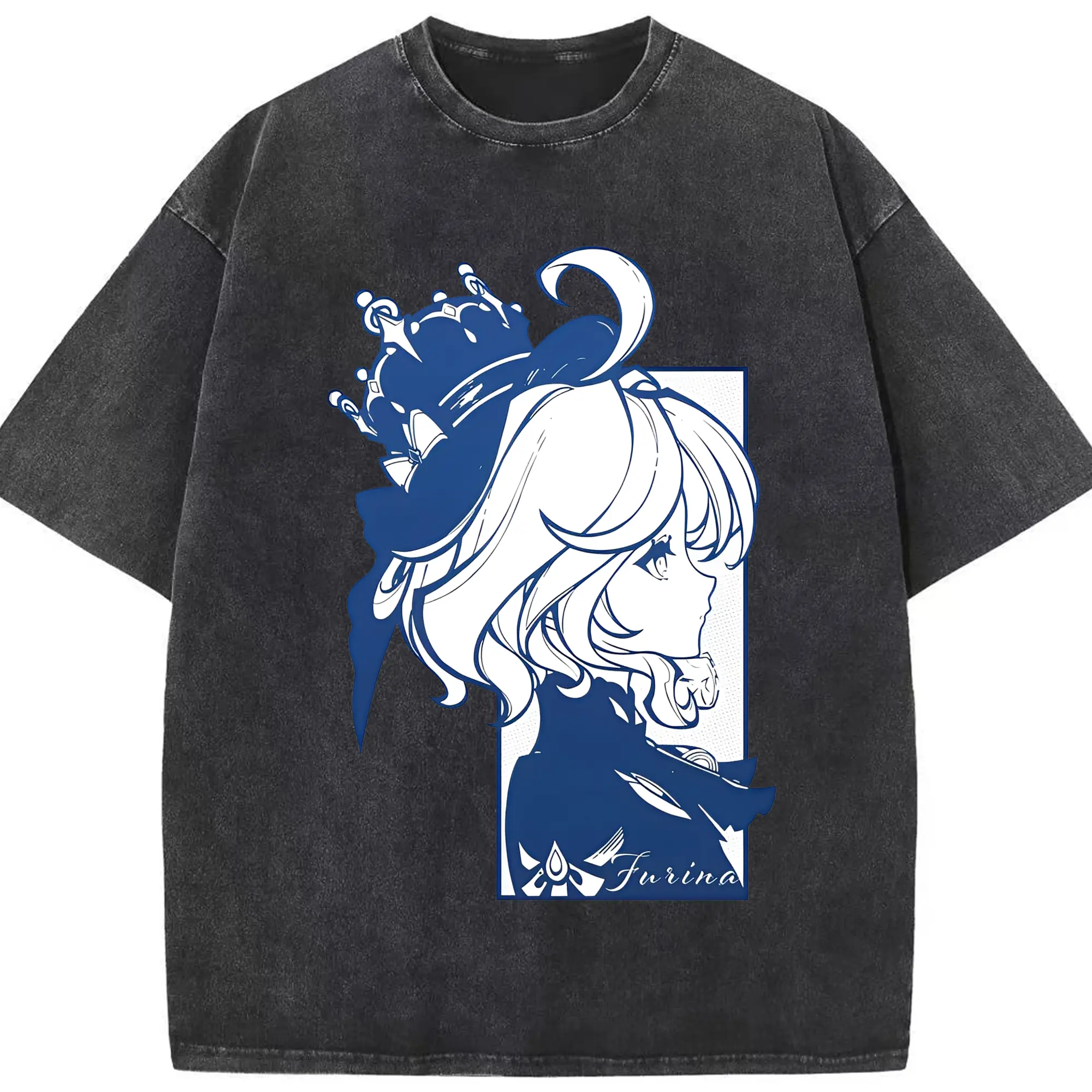 原神 フリーナ グラフィックアート - 綿100％ ヴィンテージ風 半袖Tシャツ ・ フロントプリント ・ 柔らか肌触り ・ 通気性 快適 ・ スポーツ カジュアル 外出用