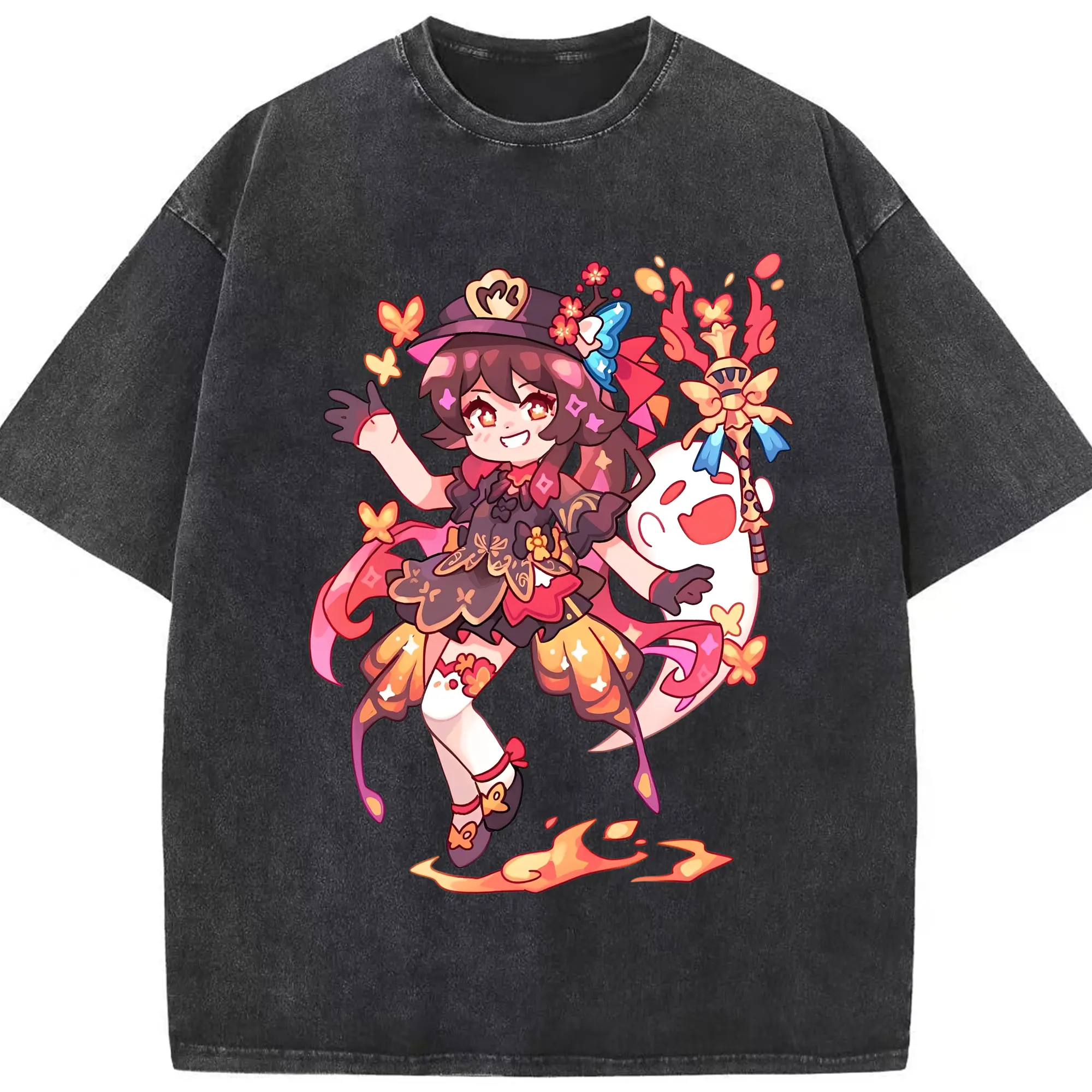 フータオ 癒し系キャラクター - 綿100％ ヴィンテージ風 半袖Tシャツ ・ フロントプリント ・ 柔らか肌触り ・ 通気性 快適 ・ スポーツ カジュアル 外出用