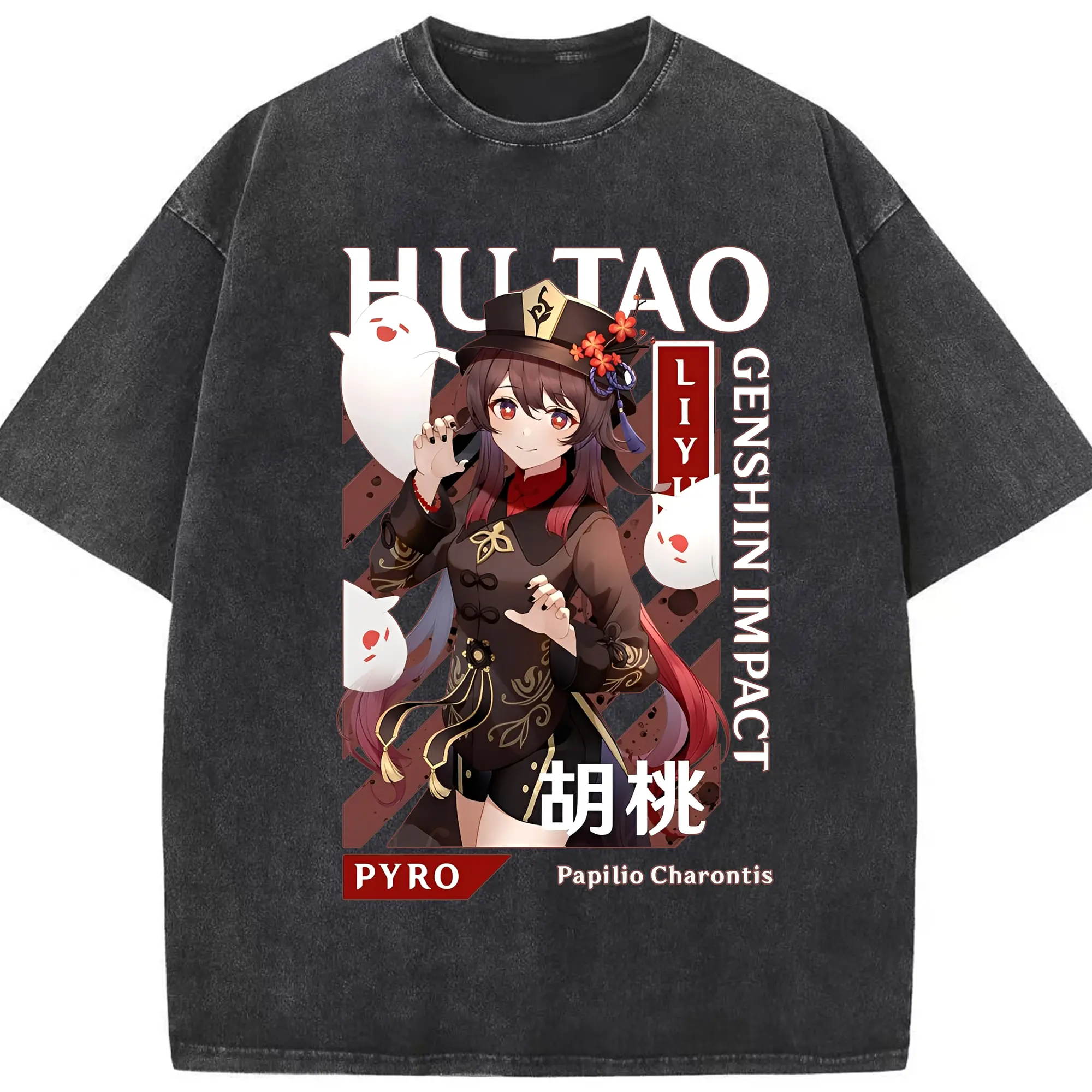 2025新作 原神 フータオ 限定アイテム 人気キャラクター - 綿100％ ヴィンテージ風 半袖Tシャツ ・ フロントプリント ・ 柔らか肌触り ・ 通気性 快適 ・ スポーツ カジュアル 外出用