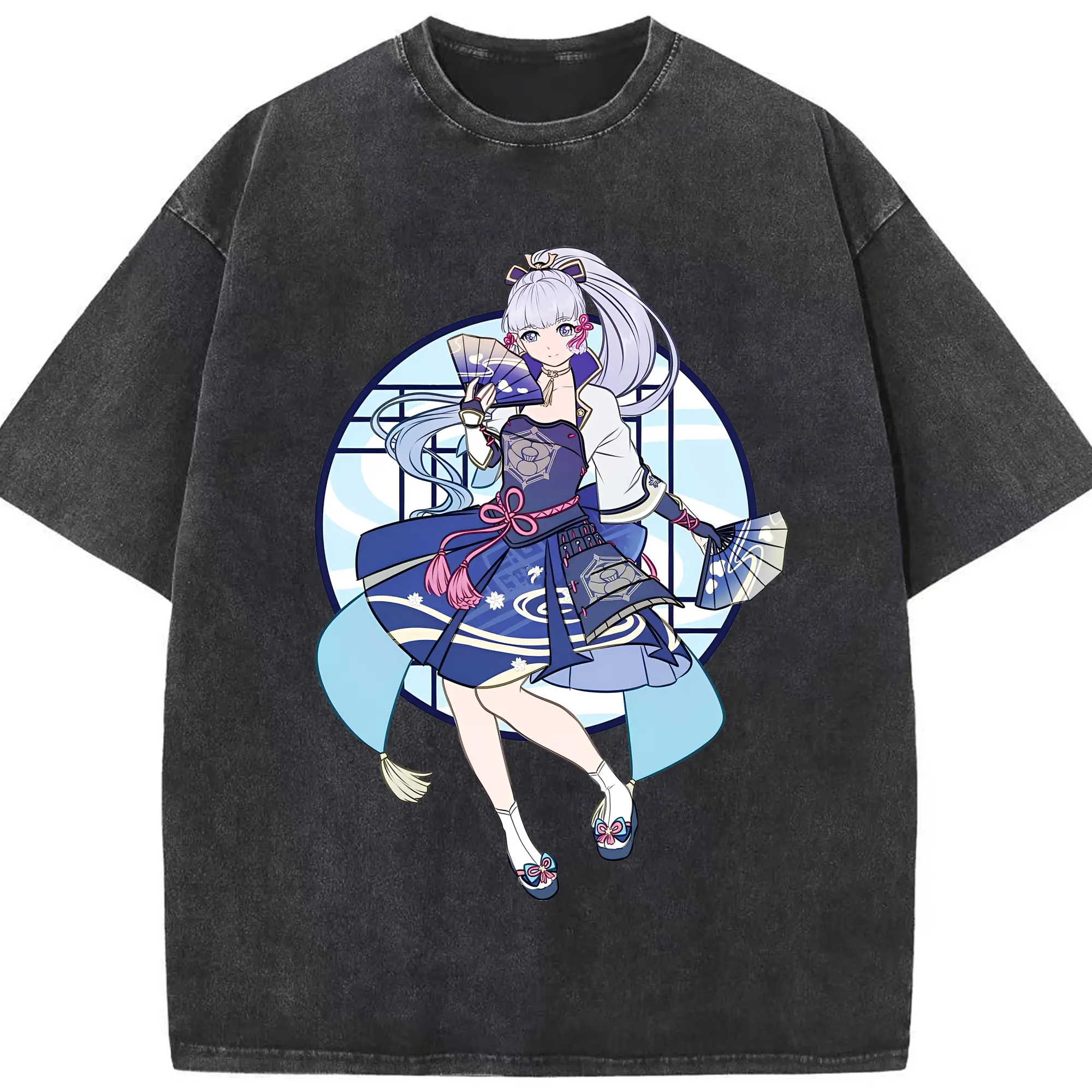 神里綾華 アニメ風デザイン  ユニセックス おしゃれ - 綿100％ ヴィンテージ風 半袖Tシャツ ・ フロントプリント ・ 柔らか肌触り ・ 通気性 快適 ・ スポーツ カジュアル 外出用