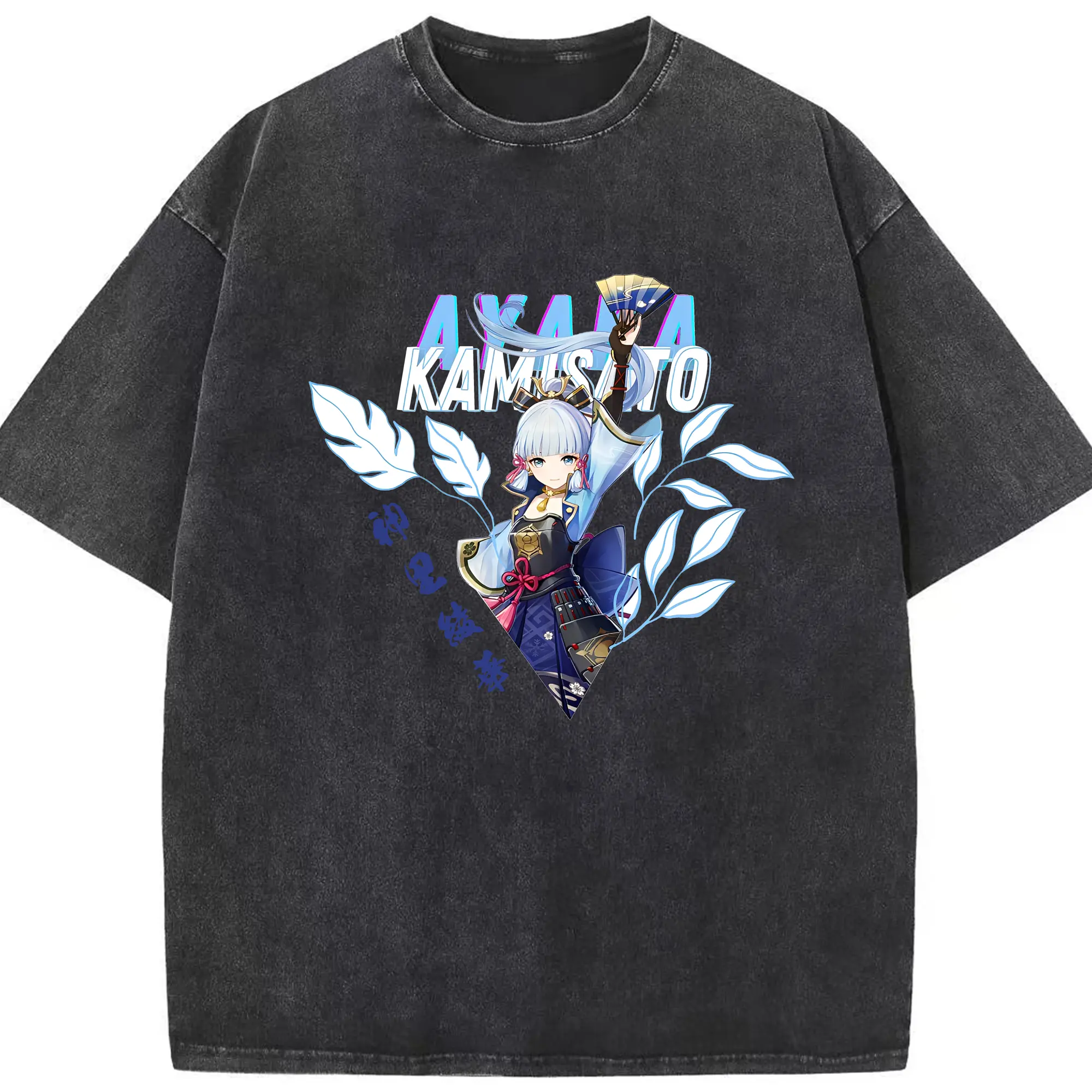 神里綾華 原神 限定デザイン ファングッズ 人気キャラ - 綿100％ ヴィンテージ風 半袖Tシャツ ・ フロントプリント ・ 柔らか肌触り ・ 通気性 快適 ・ スポーツ カジュアル 外出用
