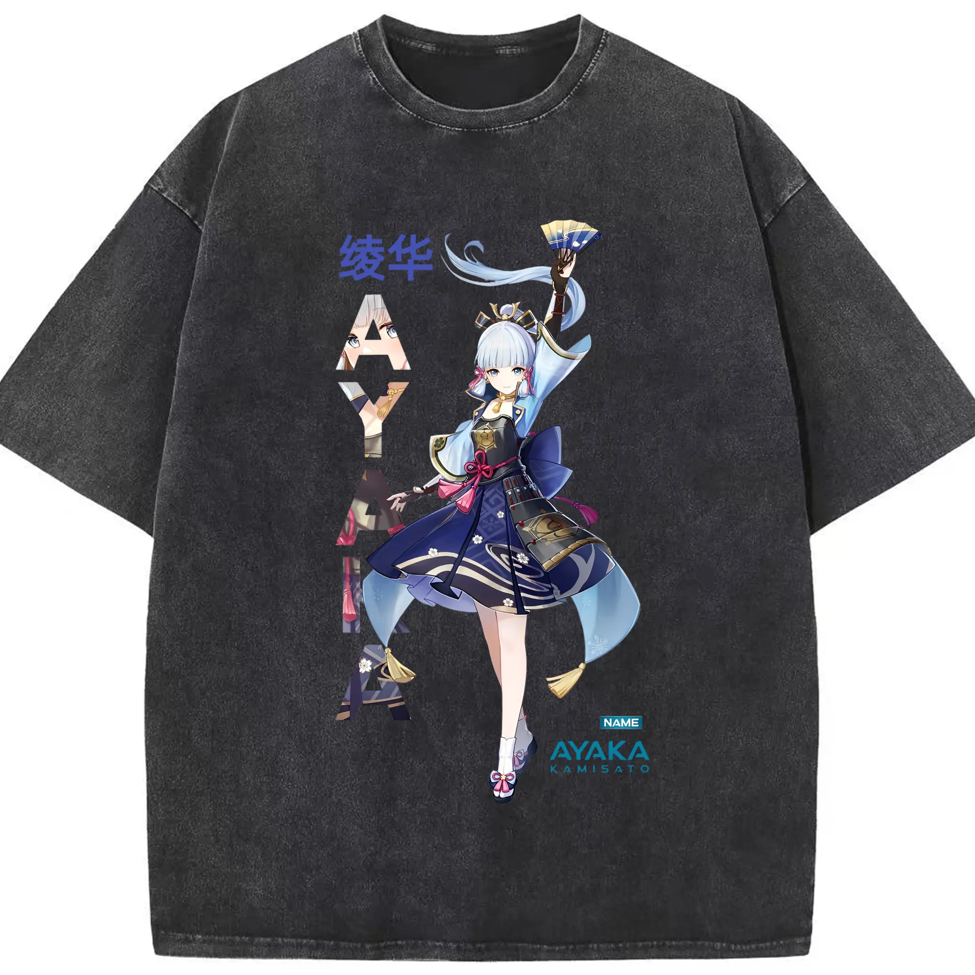 Genshin Impact 神里綾華 イラストプリント グッズ ファン必見 - 綿100％ ヴィンテージ風 半袖Tシャツ ・ フロントプリント ・ 柔らか肌触り ・ 通気性 快適 ・ スポーツ カジュアル 外出用