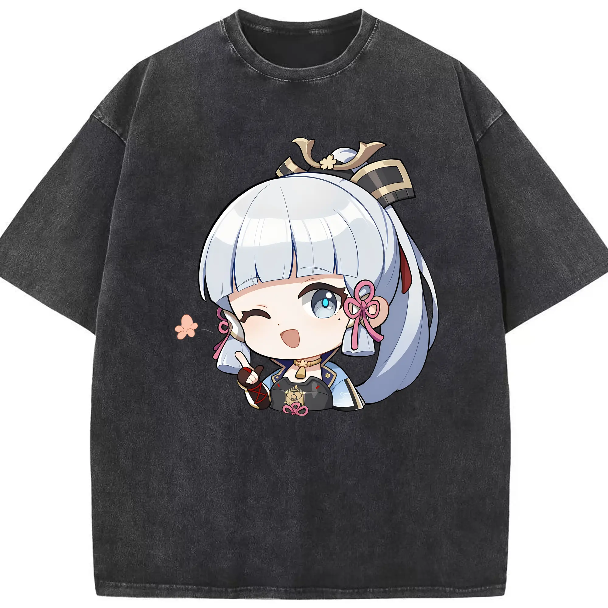 原神 神里綾華 限定デザイン グッズ 可愛いキャラクター - 綿100％ ヴィンテージ風 半袖Tシャツ ・ フロントプリント ・ 柔らか肌触り ・ 通気性 快適 ・ スポーツ カジュアル 外出用