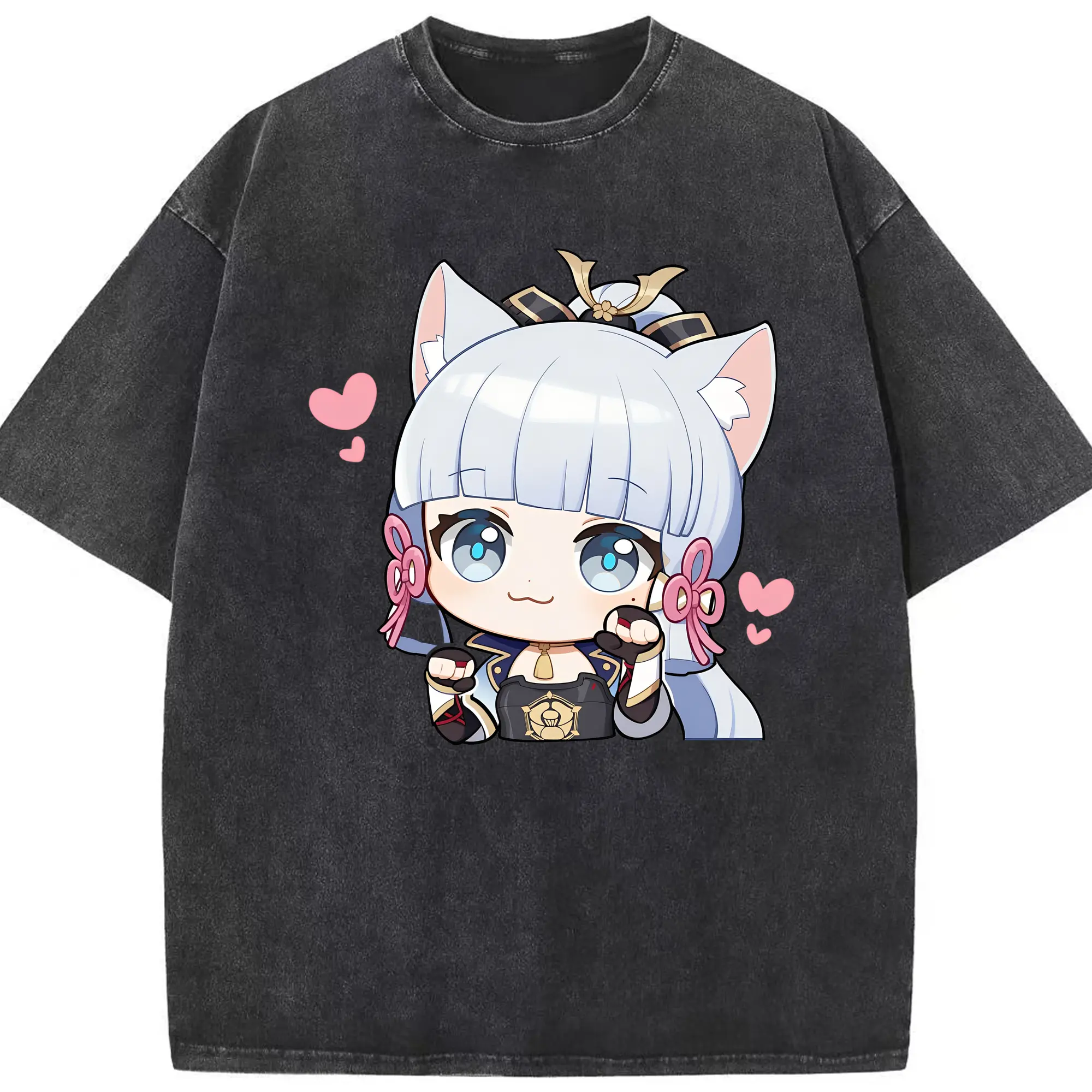 原神 神里綾華 限定デザイン グッズ 可愛いキャラクター - 綿100％ ヴィンテージ風 半袖Tシャツ ・ フロントプリント ・ 柔らか肌触り ・ 通気性 快適 ・ スポーツ カジュアル 外出用