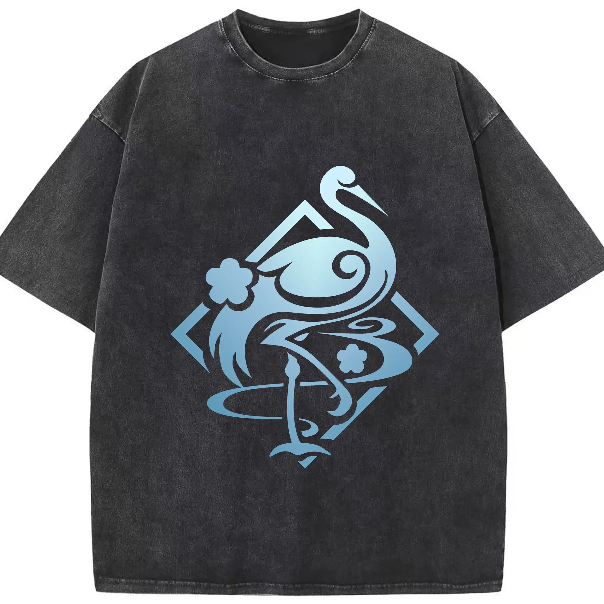 原神 神里綾華 シンプルカジュアルデザイン - 綿100％ ヴィンテージ風 半袖Tシャツ ・ フロントプリント ・ 柔らか肌触り ・ 通気性 快適 ・ スポーツ カジュアル 外出用