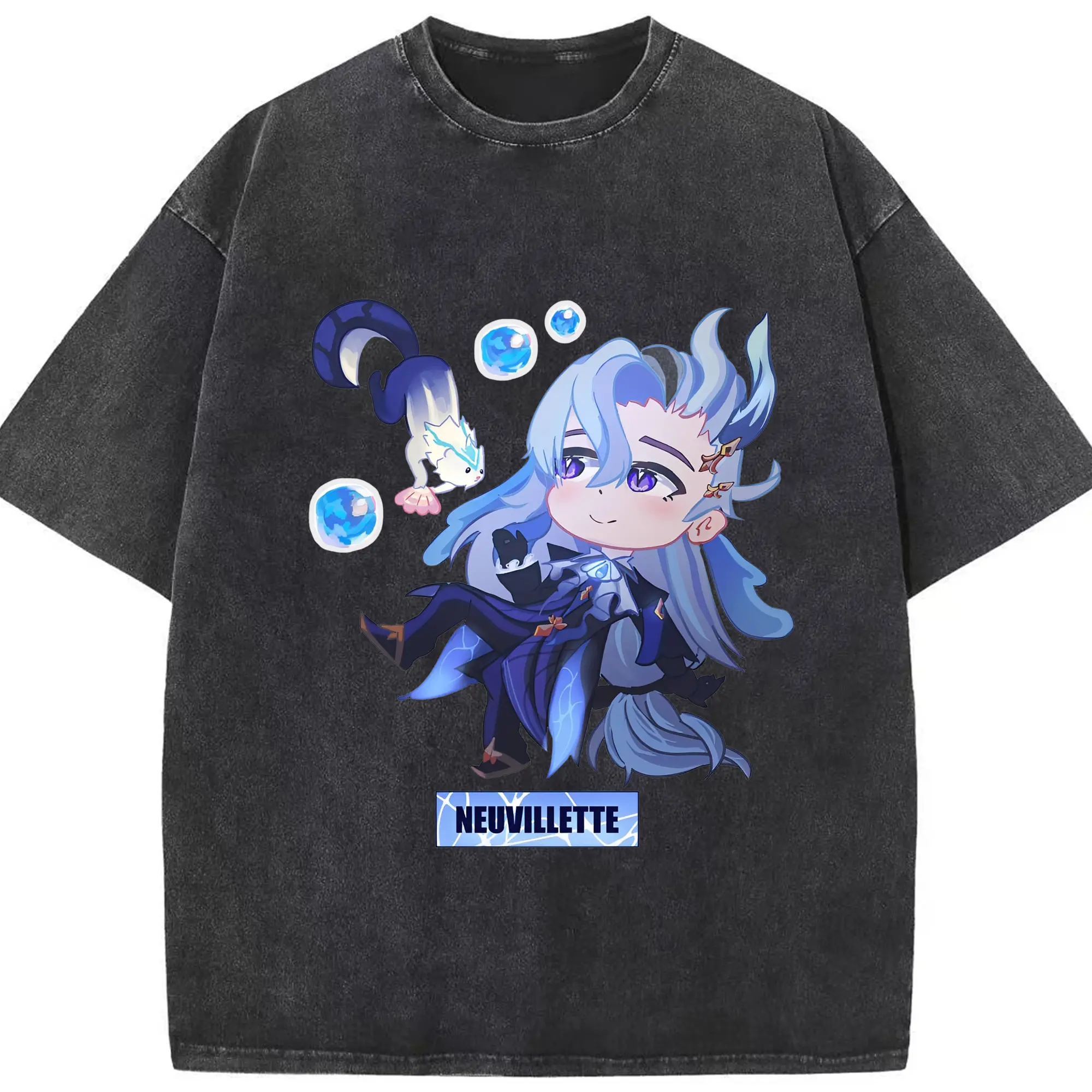 Genshin Impact ヌヴィレット グッズ ファン必見 キャラクター - 綿100％ ヴィンテージ風 半袖Tシャツ ・ フロントプリント ・ 柔らか肌触り ・ 通気性 快適 ・ スポーツ カジュアル 外出用