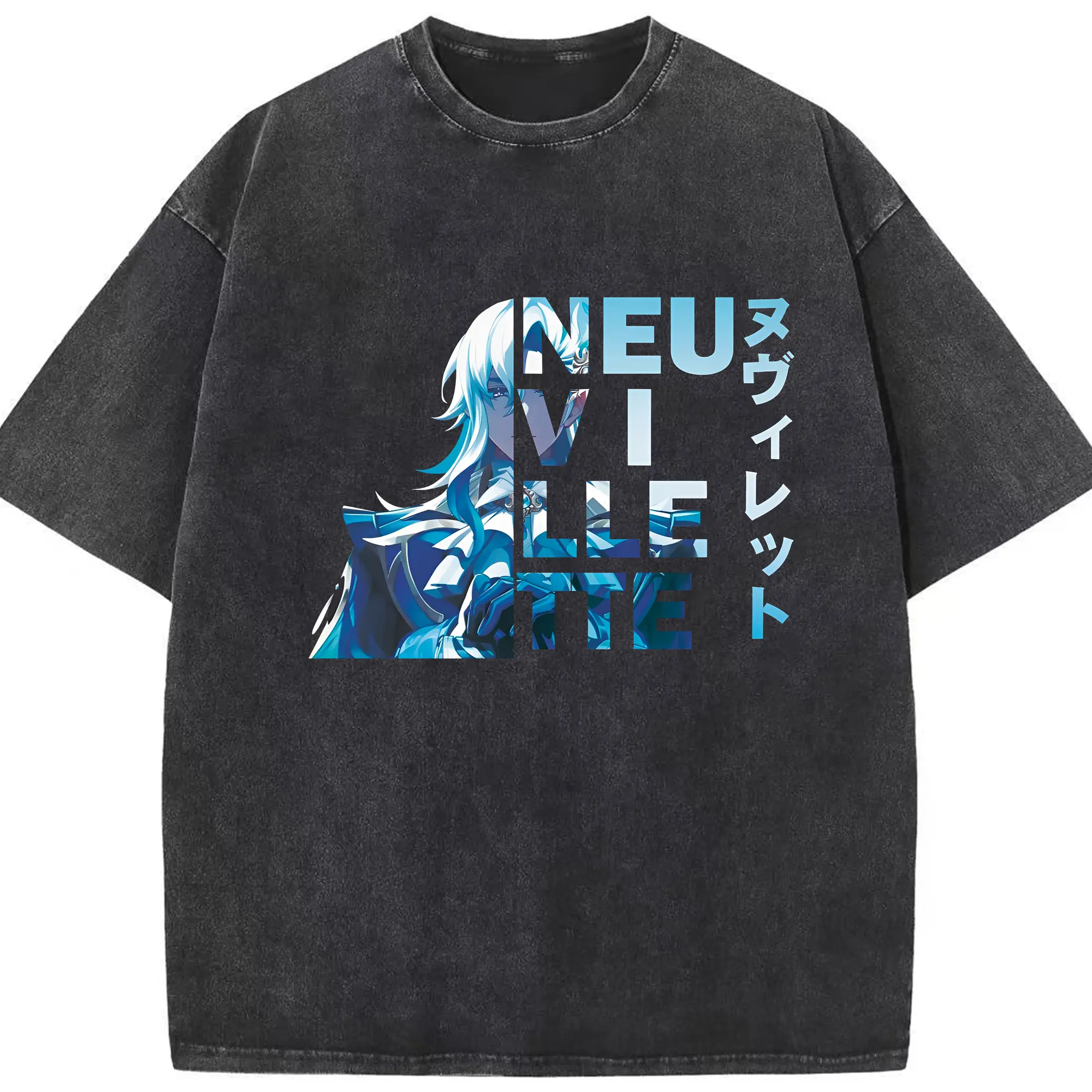 原神 ヌヴィレット ポップカルチャー風プリン - 綿100％ ヴィンテージ風 半袖Tシャツ ・ フロントプリント ・ 柔らか肌触り ・ 通気性 快適 ・ スポーツ カジュアル 外出用