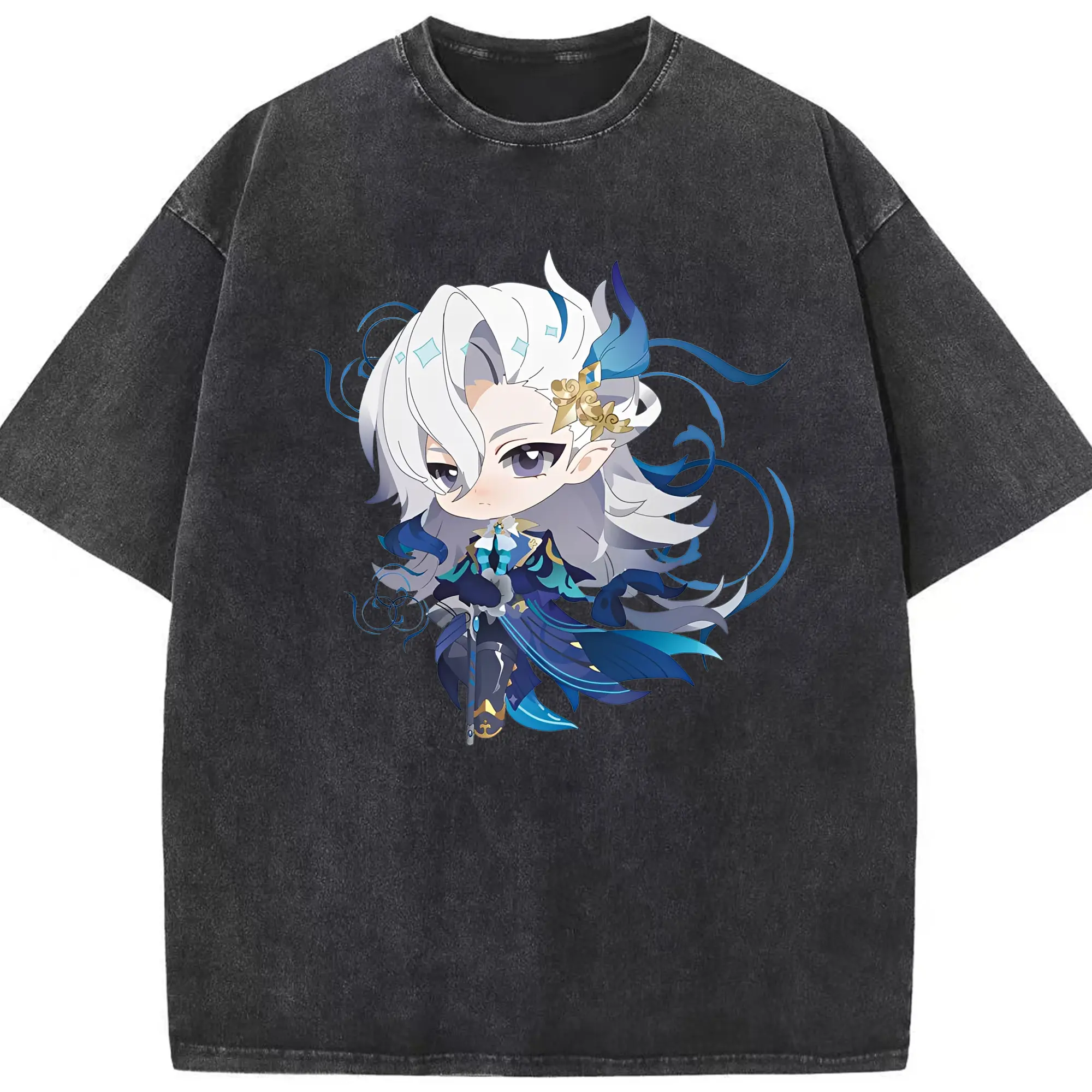 原神 ヌヴィレット トレンドデザイン ギフトにもおすすめ - 綿100％ ヴィンテージ風 半袖Tシャツ ・ フロントプリント ・ 柔らか肌触り ・ 通気性 快適 ・ スポーツ カジュアル 外出用