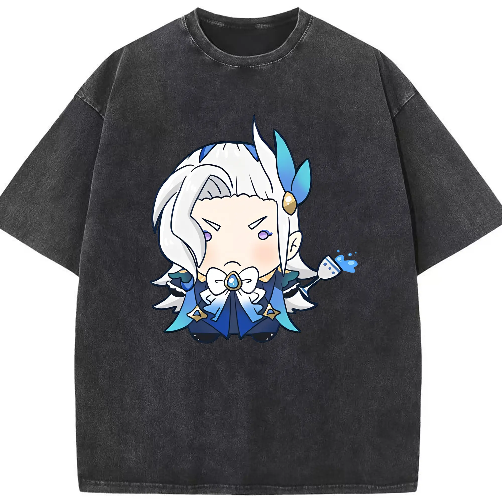 原神 ヌヴィレット クリーンデザイン ファッション 原宿系 - 綿100％ ヴィンテージ風 半袖Tシャツ ・ フロントプリント ・ 柔らか肌触り ・ 通気性 快適 ・ スポーツ カジュアル 外出用