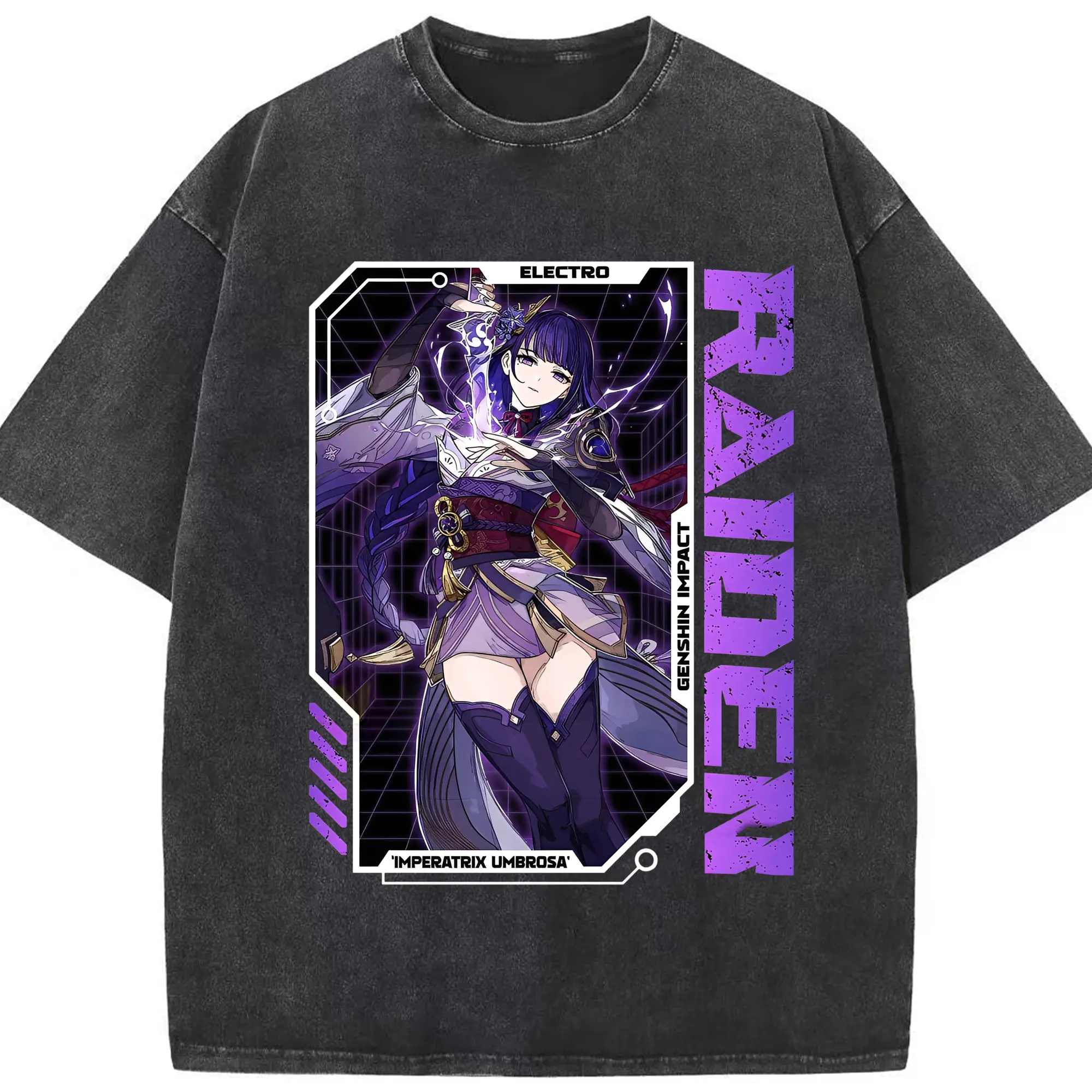 Genshin Impact 雷電将軍 キャラクターグッズ ファン必見 - 綿100％ ヴィンテージ風 半袖Tシャツ ・ フロントプリント ・ 柔らか肌触り ・ 通気性 快適 ・ スポーツ カジュアル 外出用