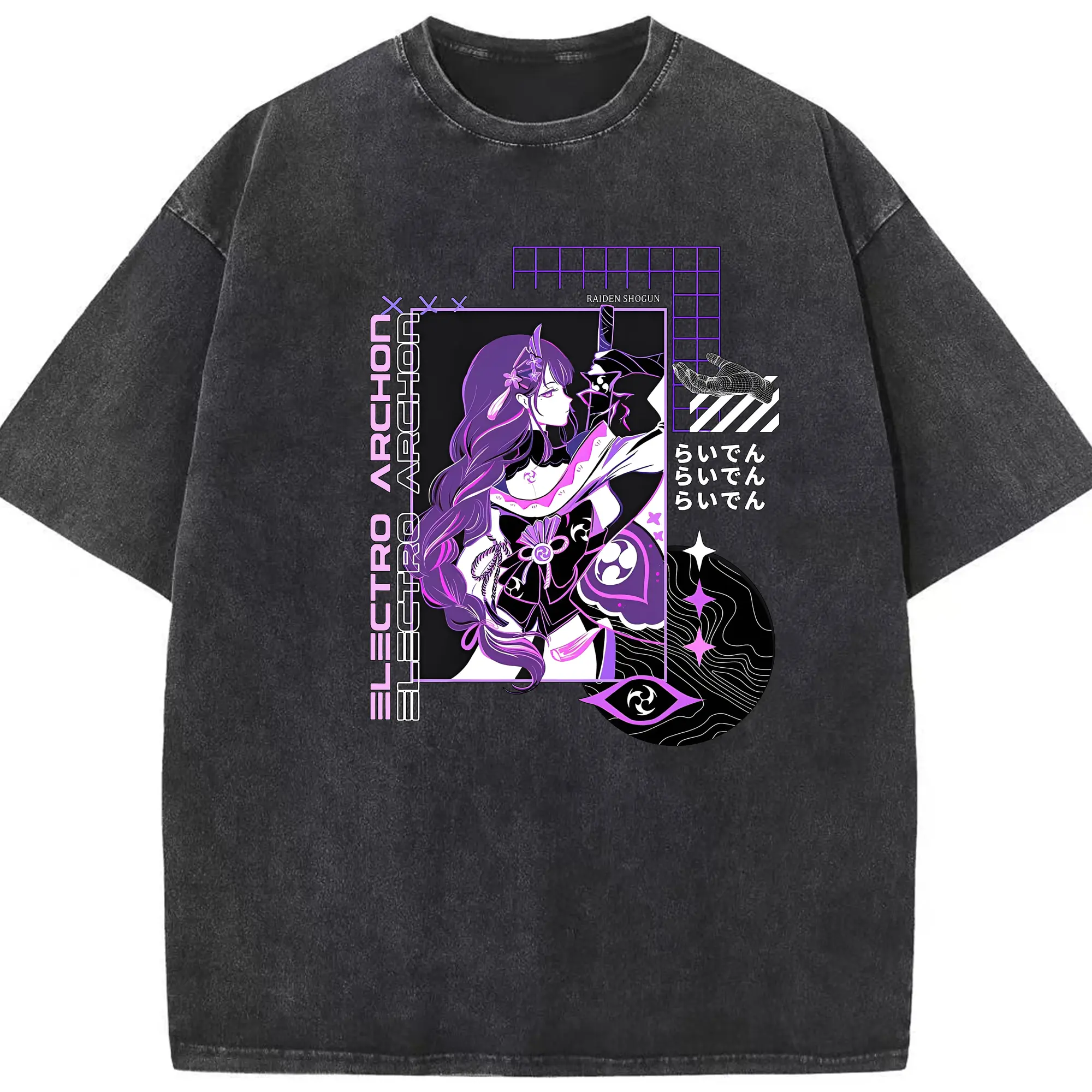 神 Raiden Shogun ファン必見！カッコいいデザイン - 綿100％ ヴィンテージ風 半袖Tシャツ ・ フロントプリント ・ 柔らか肌触り ・ 通気性 快適 ・ スポーツ カジュアル 外出用