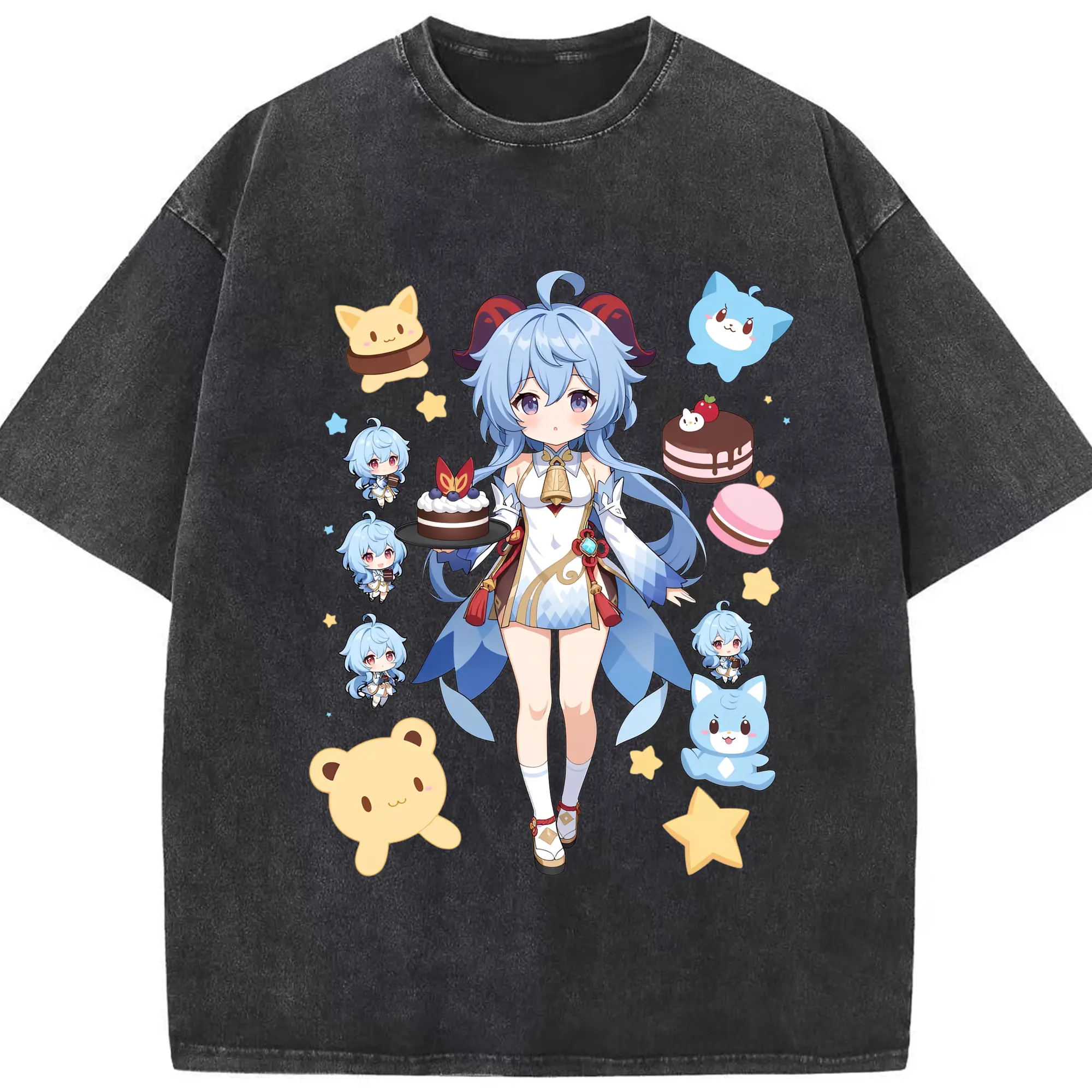 原神 甘雨 新作Tシャツ トレンドデザイン ギフトにもおすすめ - 綿100％ ヴィンテージ風 半袖Tシャツ ・ フロントプリント ・ 柔らか肌触り ・ 通気性 快適 ・ スポーツ カジュアル 外出用