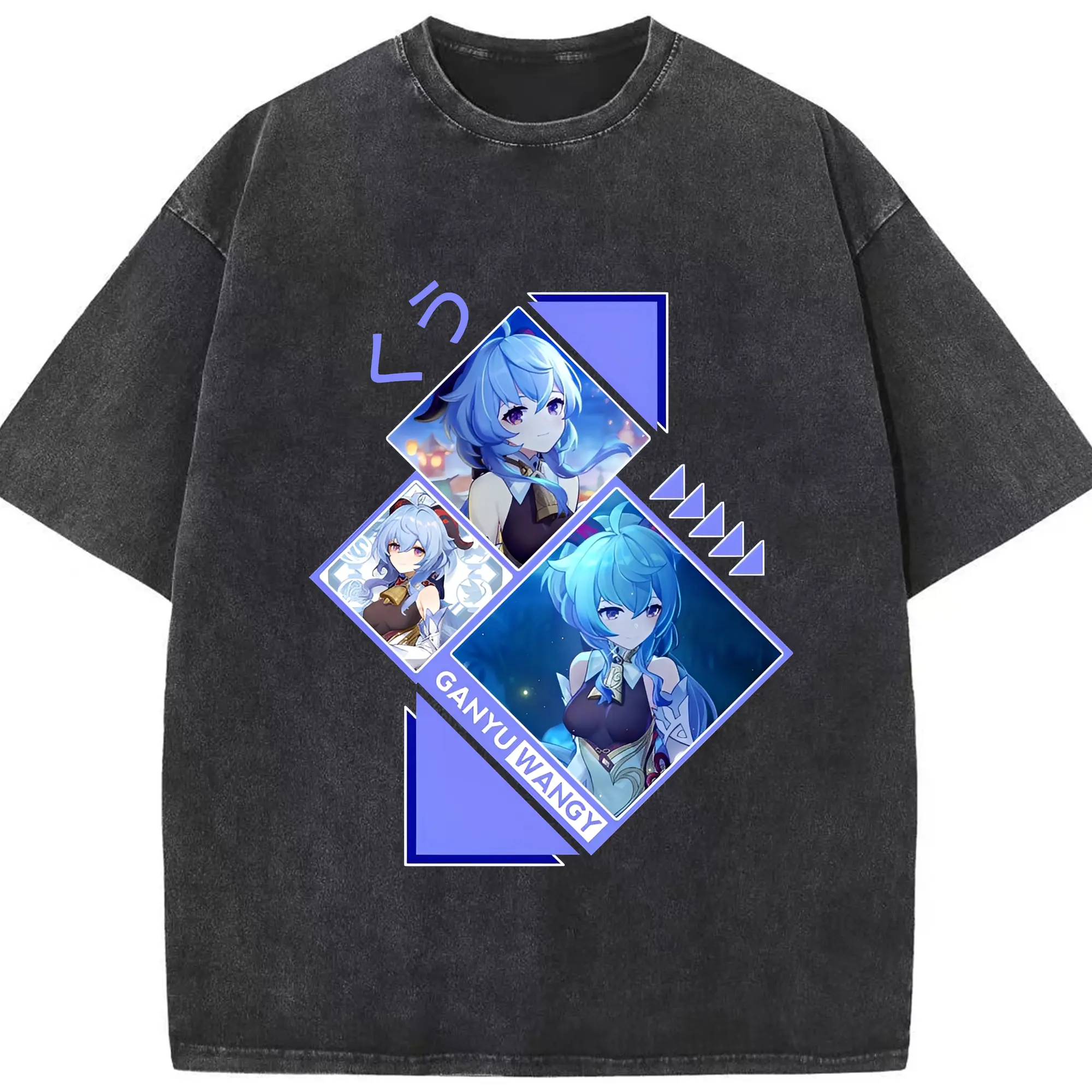 Genshin Impact 甘雨 ミニマルデザイン おしゃれスタイル - 綿100％ ヴィンテージ風 半袖Tシャツ ・ フロントプリント ・ 柔らか肌触り ・ 通気性 快適 ・ スポーツ カジュアル 外出用