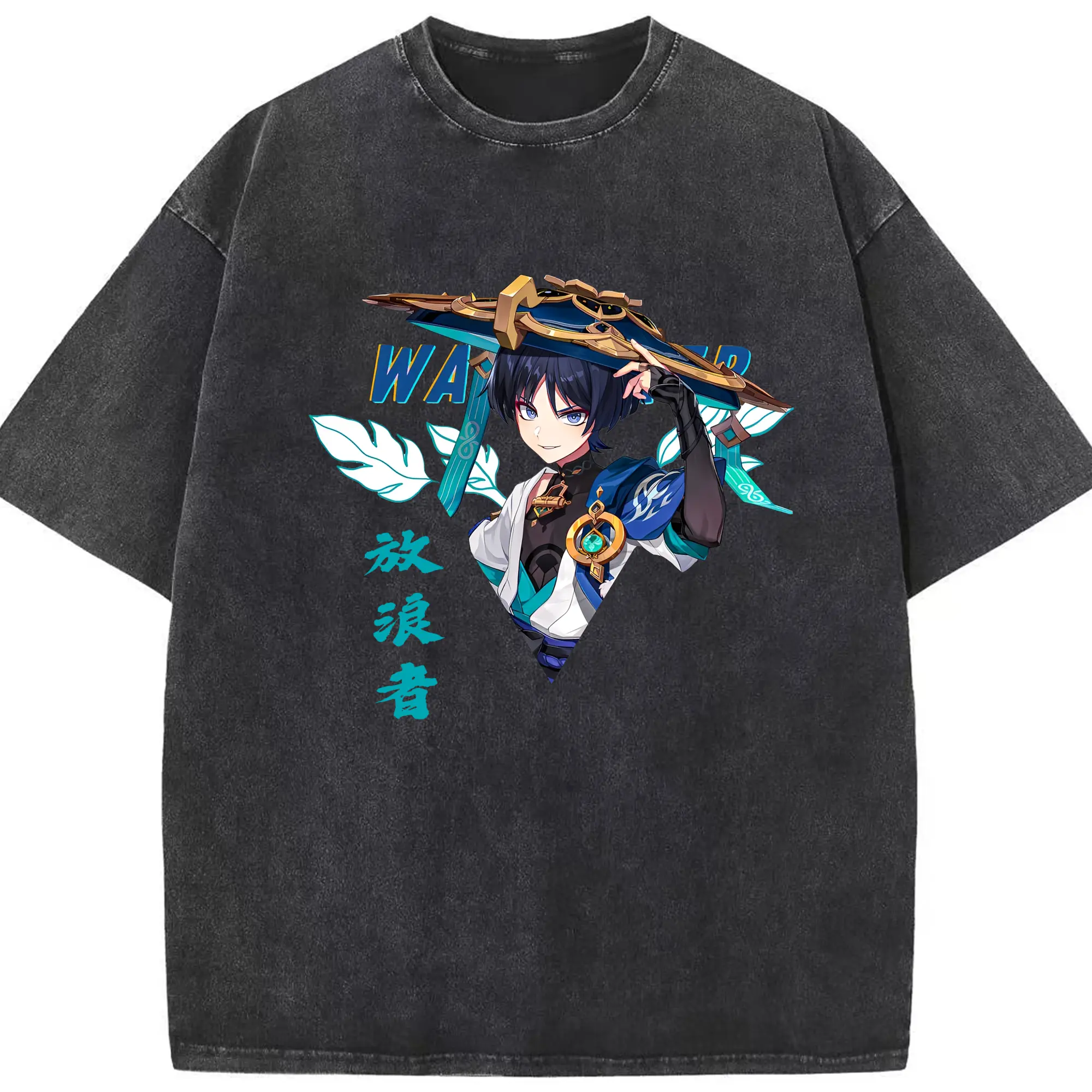 Genshin Impact 放浪者 キャラクターグッズ ファン必見 - 綿100％ ヴィンテージ風 半袖Tシャツ ・ フロントプリント ・ 柔らか肌触り ・ 通気性 快適 ・ スポーツ カジュアル 外出用