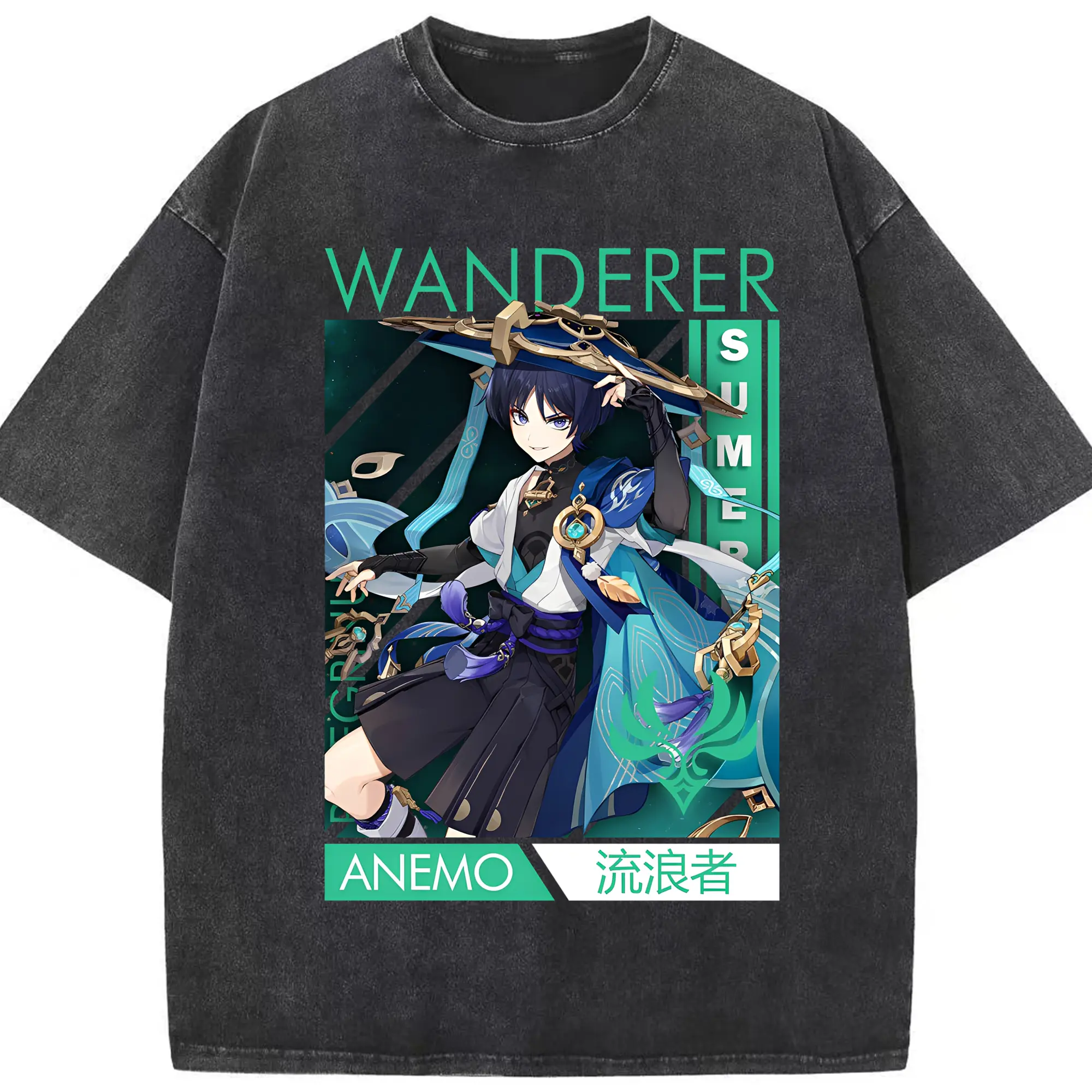 原神 放浪者 人気キャラクター 限定デザイン【2025新作】 - 綿100％ ヴィンテージ風 半袖Tシャツ ・ フロントプリント ・ 柔らか肌触り ・ 通気性 快適 ・ スポーツ カジュアル 外出用