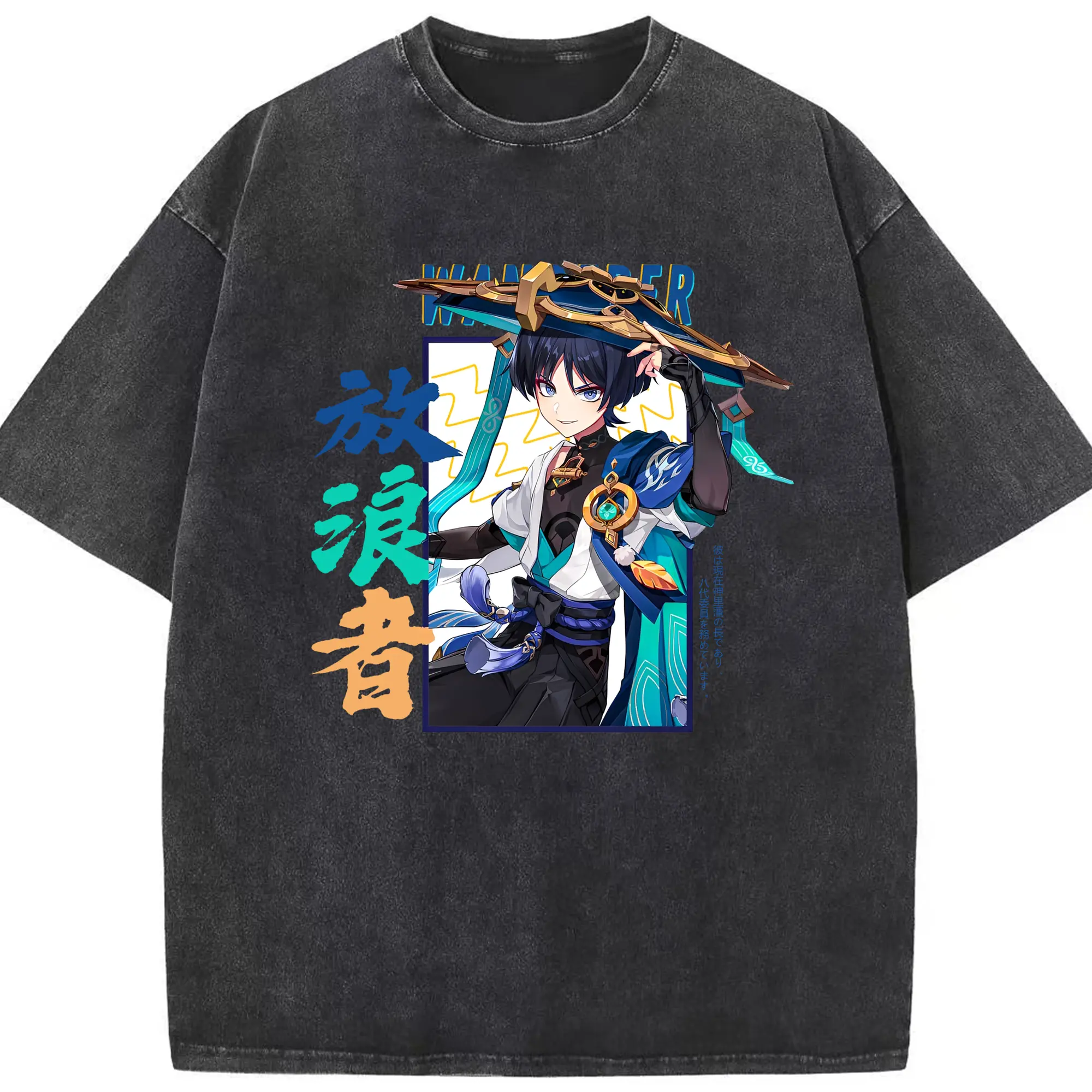 原神 放浪者 2025限定モデル プレミアムデザイン大人気 - 綿100％ ヴィンテージ風 半袖Tシャツ ・ フロントプリント ・ 柔らか肌触り ・ 通気性 快適 ・ スポーツ カジュアル 外出用