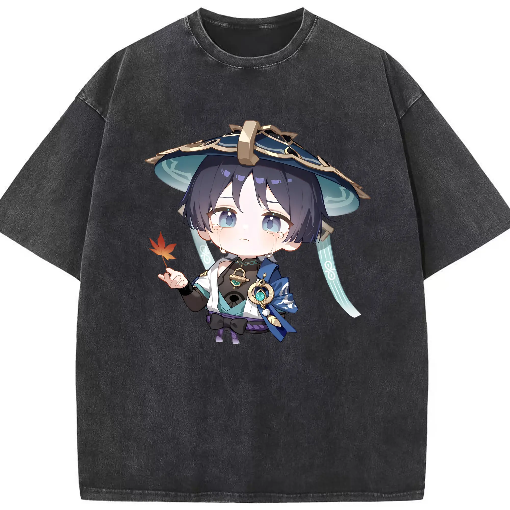 Genshin Impact 放浪者 Q版キャラクター 可愛いファングッズ - 綿100％ ヴィンテージ風 半袖Tシャツ ・ フロントプリント ・ 柔らか肌触り ・ 通気性 快適 ・ スポーツ カジュアル 外出用