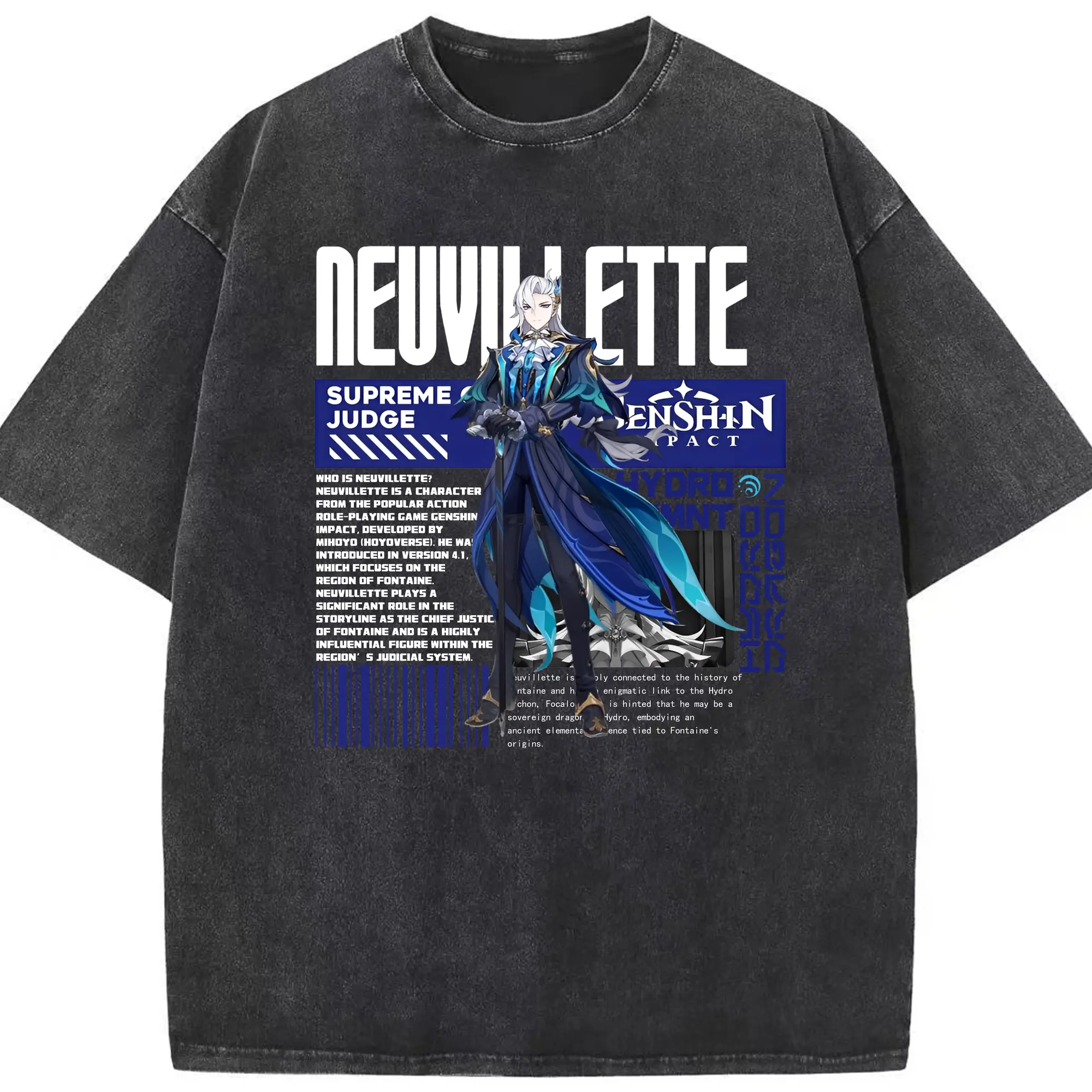 原神 ヌヴィレット キャラクターグッズ - 綿100％ ヴィンテージ風 半袖Tシャツ ・ フロントプリント ・ 柔らか肌触り ・ 通気性 快適 ・ スポーツ カジュアル 外出用