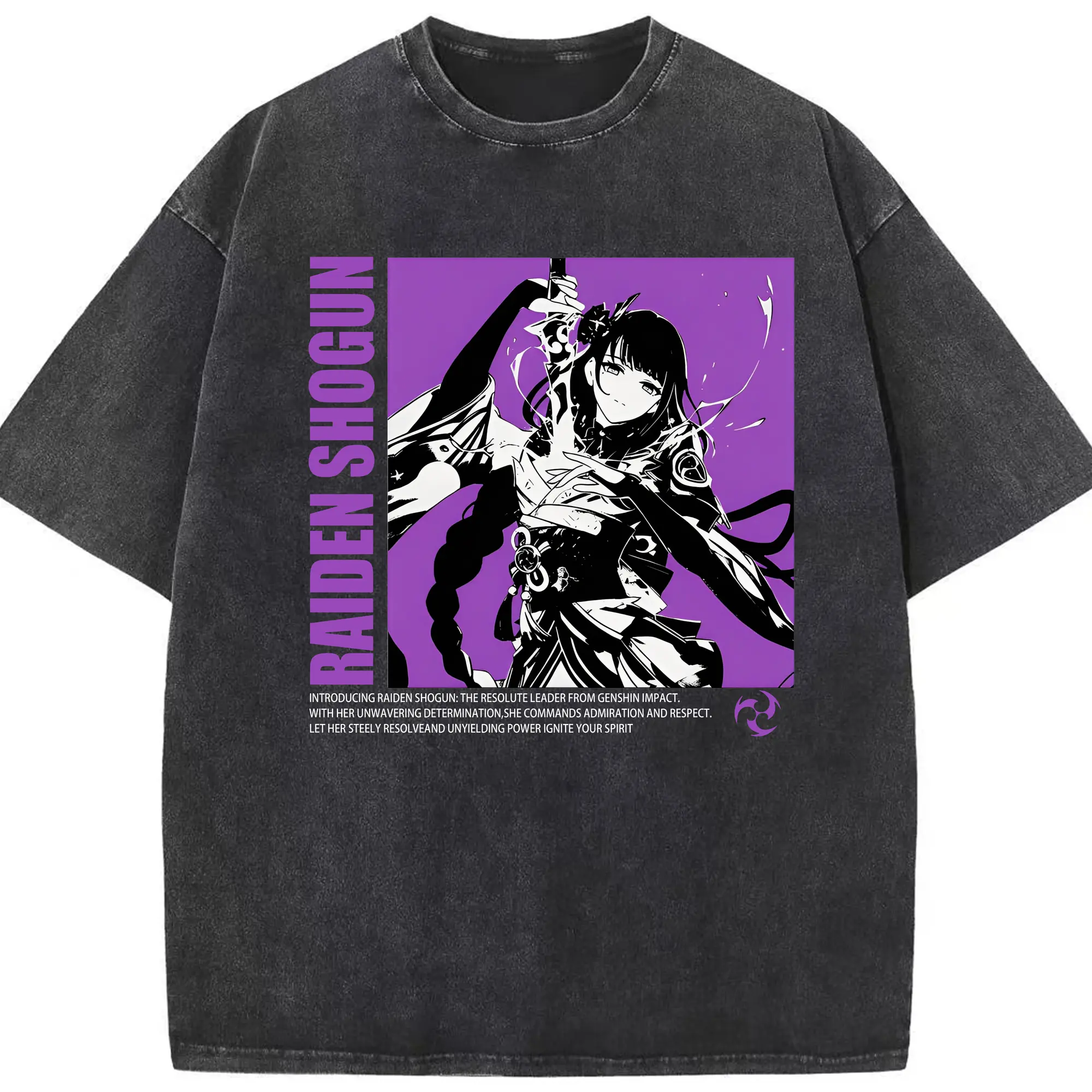 原神 雷電将軍 キャラクターグッズ - 綿100％ ヴィンテージ風 半袖Tシャツ ・ フロントプリント ・ 柔らか肌触り ・ 通気性 快適 ・ スポーツ カジュアル 外出用