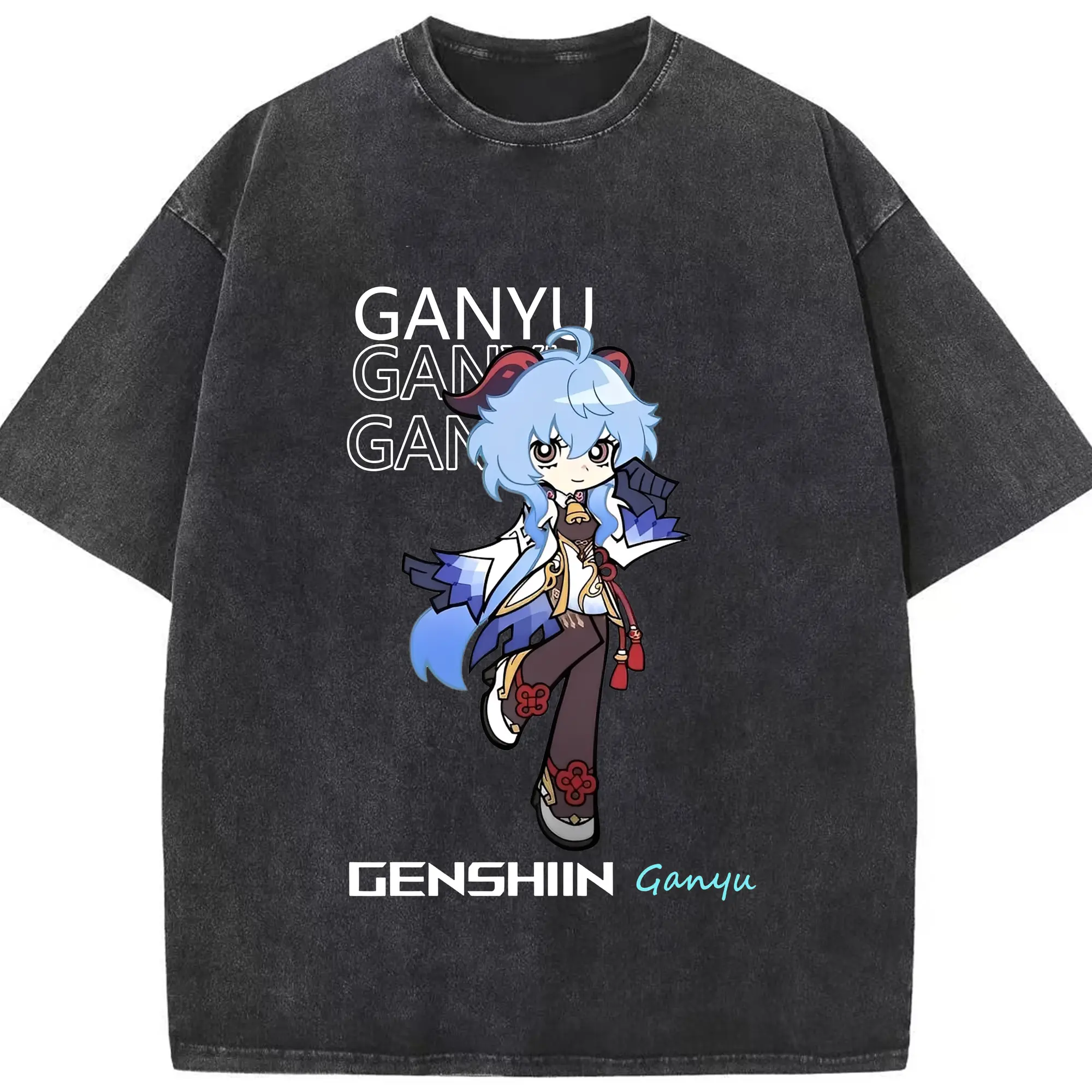 原神 甘雨 2025限定モデル プレミアムデザイン 大人気！ - 綿100％ ヴィンテージ風 半袖Tシャツ ・ フロントプリント ・ 柔らか肌触り ・ 通気性 快適 ・ スポーツ カジュアル 外出用