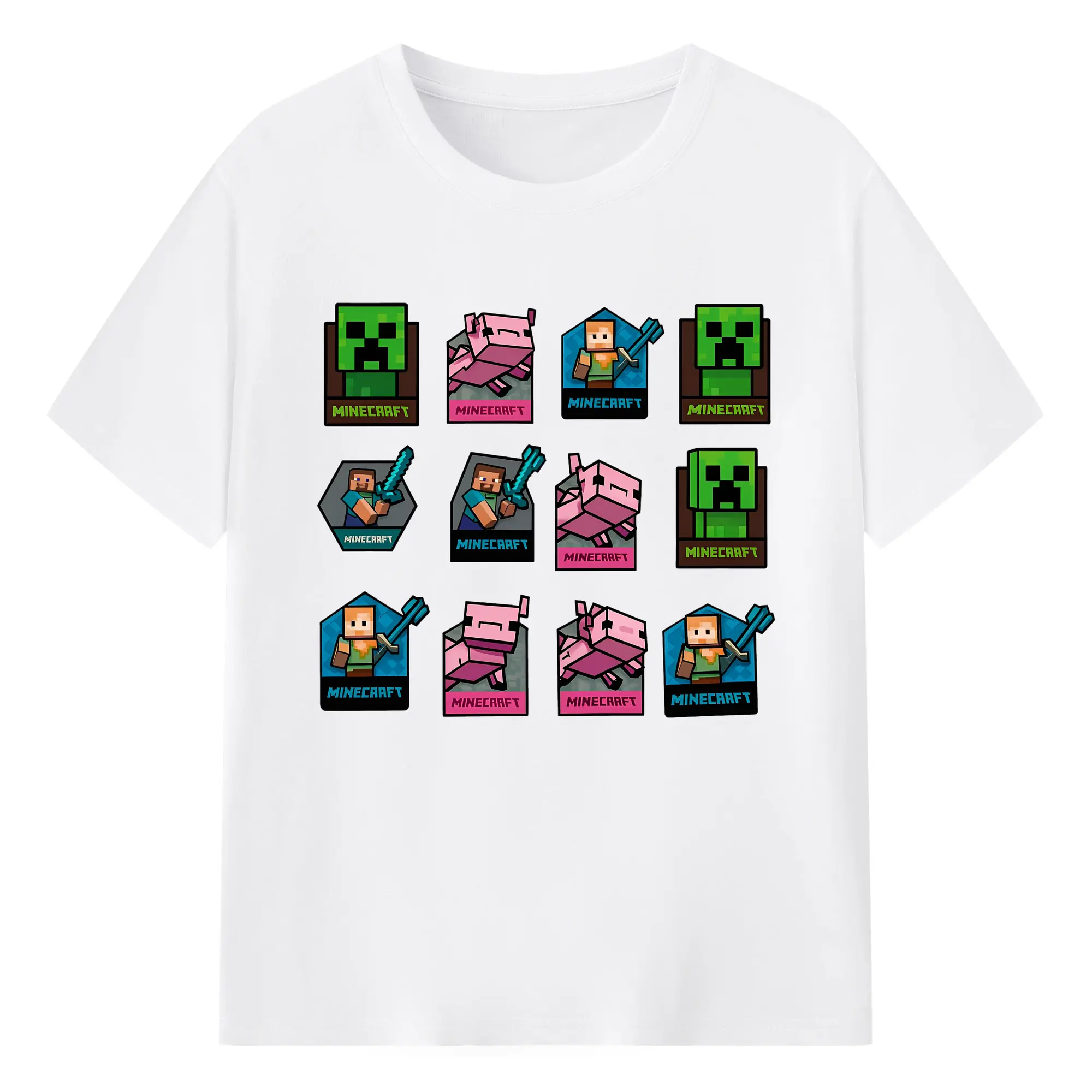 【新作】マインクラフト ファン必見 - 綿100％ 半袖Tシャツ ・ フロントプリント ・ 快適 通気性 ・ 日常使い 散歩 スポーツ用