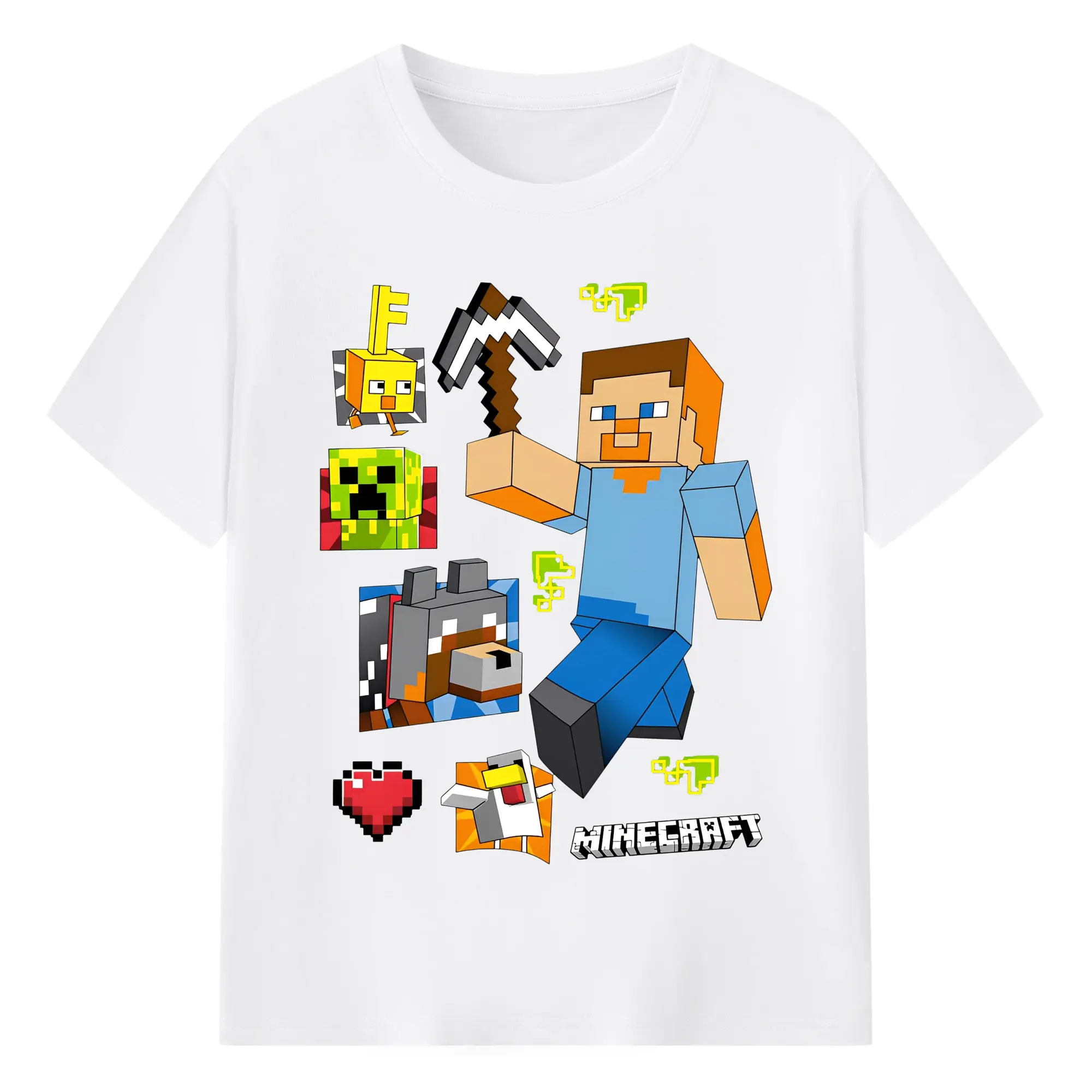 マインクラフト ワールド 探検 - 綿100％ 半袖Tシャツ ・ フロントプリント ・ 快適 通気性 ・ 日常使い 散歩 スポーツ用