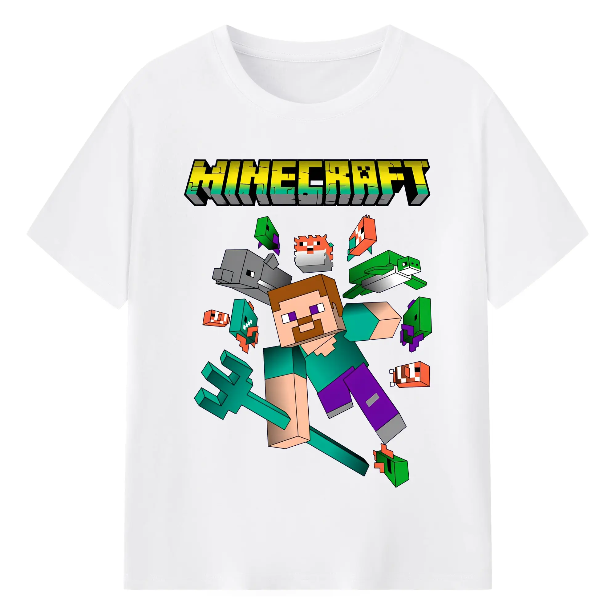マインクラフト ゲーミングデザイン - 綿100％ 半袖Tシャツ ・ フロントプリント ・ 快適 通気性 ・ 日常使い 散歩 スポーツ用