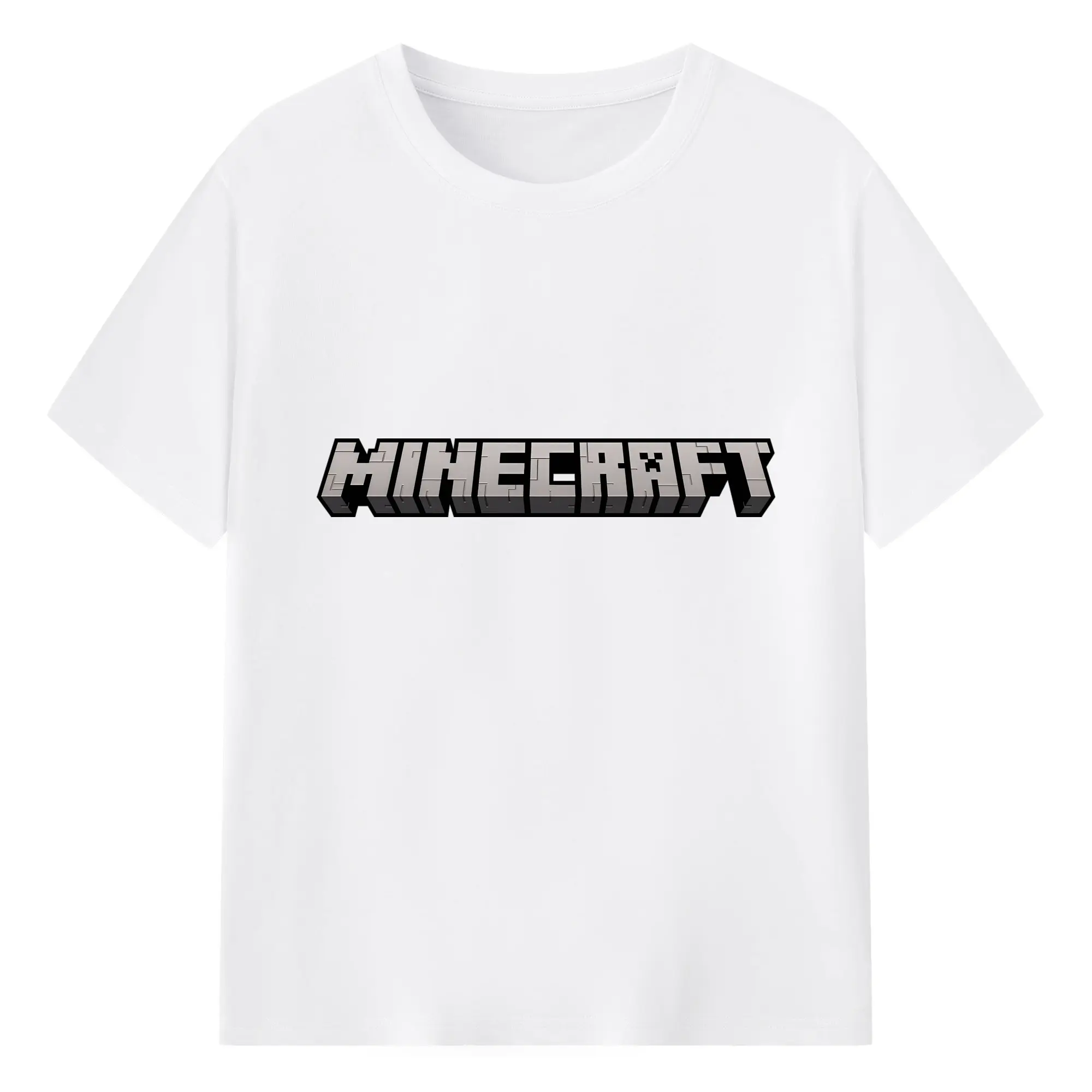 マインクラフト ロゴデザイン カジュアル - 綿100％ 半袖Tシャツ ・ フロントプリント ・ 快適 通気性 ・ 日常使い 散歩 スポーツ用