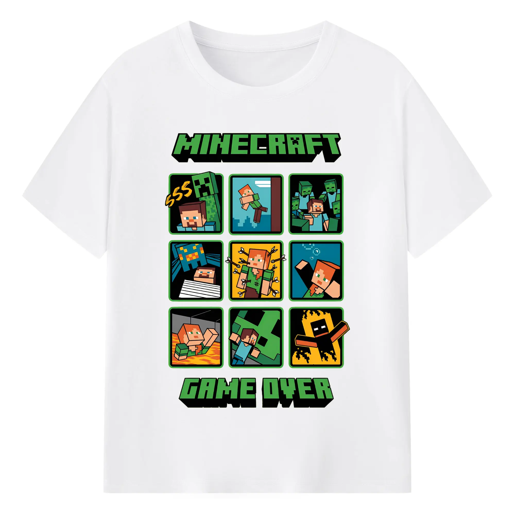 2025年最新 マインクラフト デザイン - 綿100％ 半袖Tシャツ ・ フロントプリント ・ 快適 通気性 ・ 日常使い 散歩 スポーツ用