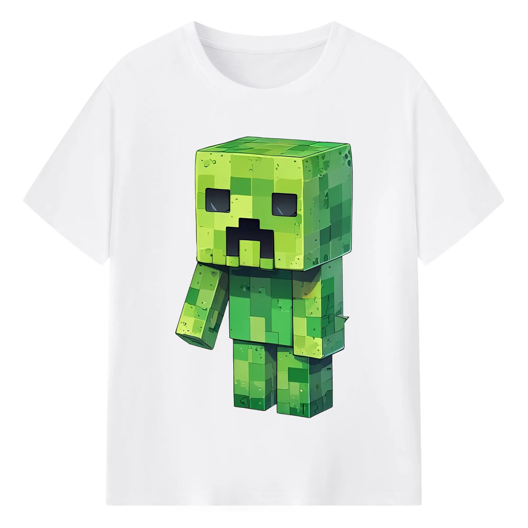 モノトーン マインクラフト クール - 綿100％ 半袖Tシャツ ・ フロントプリント ・ 快適 通気性 ・ 日常使い 散歩 スポーツ用