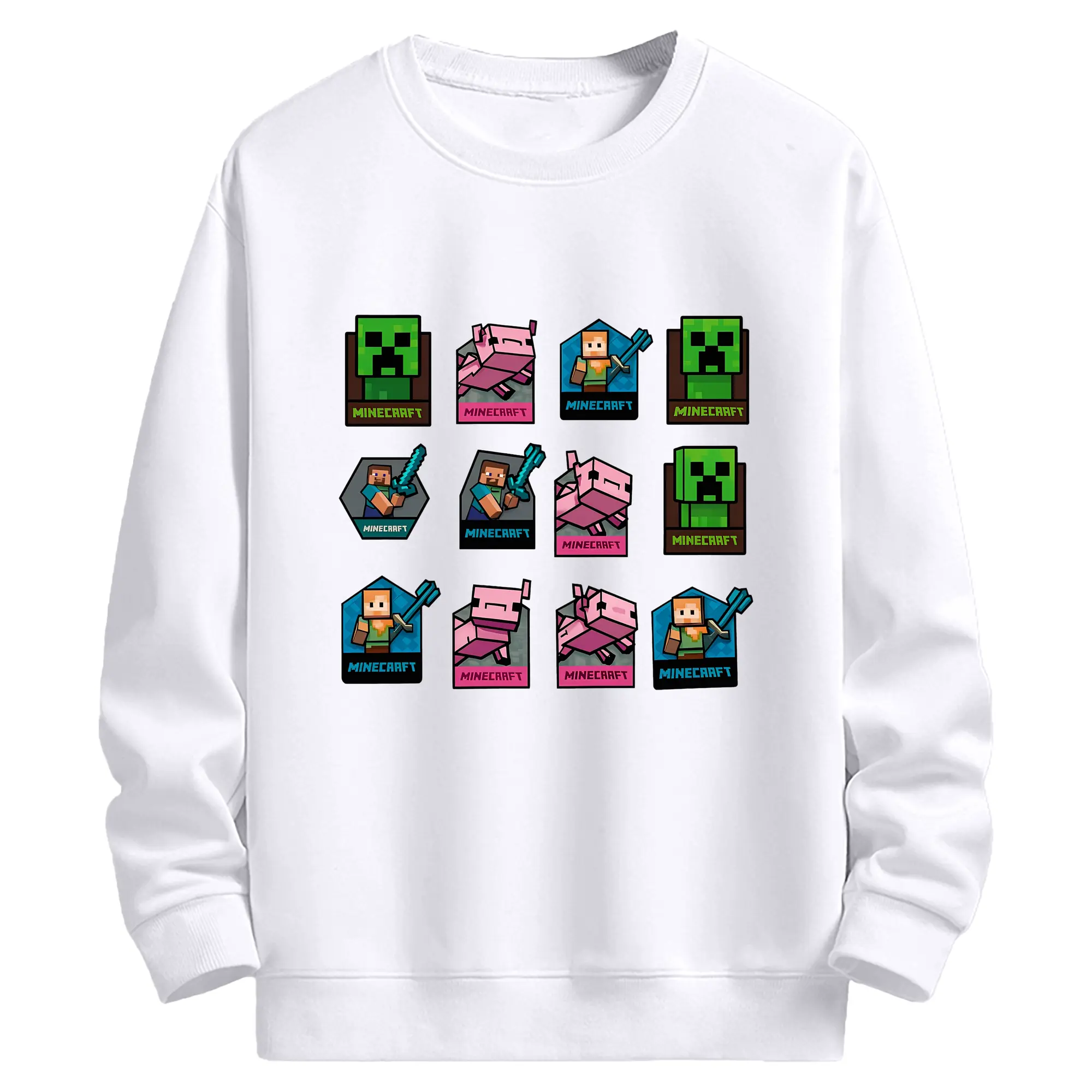 【新作】マインクラフト ファン必見 - 高品質 クルーネック スウェット ・ コットン59％ ポリエステル41％ ・ ユニセックス 長袖 トレーナー ・ カジュアル デイリー スポーツ 散歩用