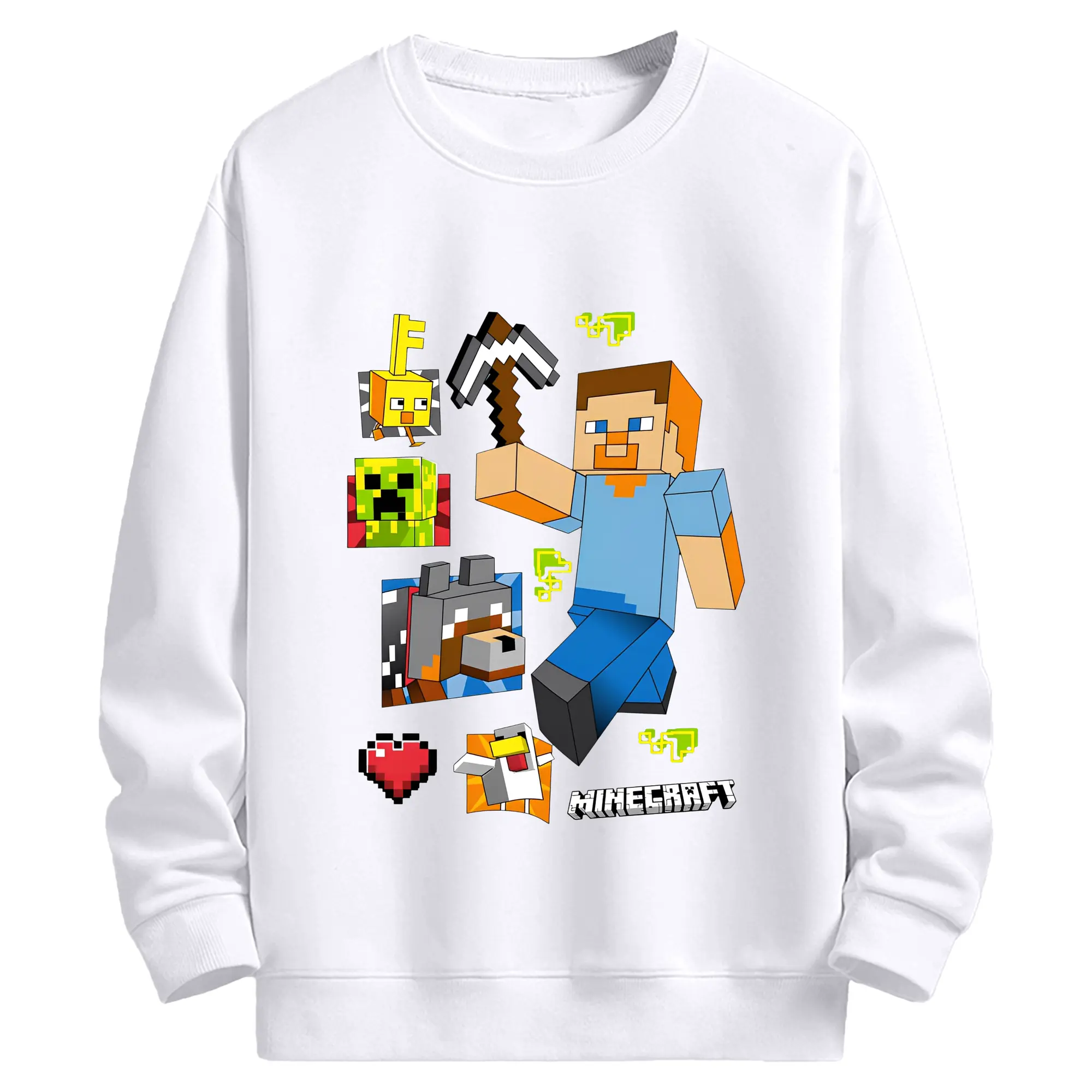 マインクラフト ワールド 探検 - 高品質 クルーネック スウェット ・ コットン59％ ポリエステル41％ ・ ユニセックス 長袖 トレーナー ・ カジュアル デイリー スポーツ 散歩用