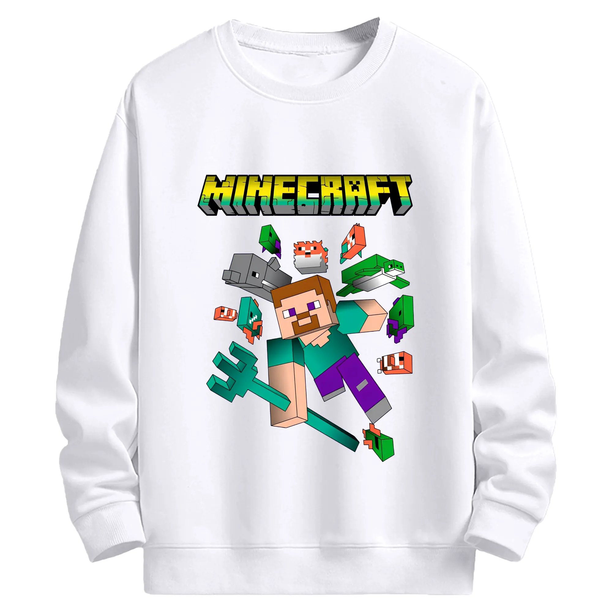 マインクラフト ゲーミングデザイン - 高品質 クルーネック スウェット ・ コットン59％ ポリエステル41％ ・ ユニセックス 長袖 トレーナー ・ カジュアル デイリー スポーツ 散歩用