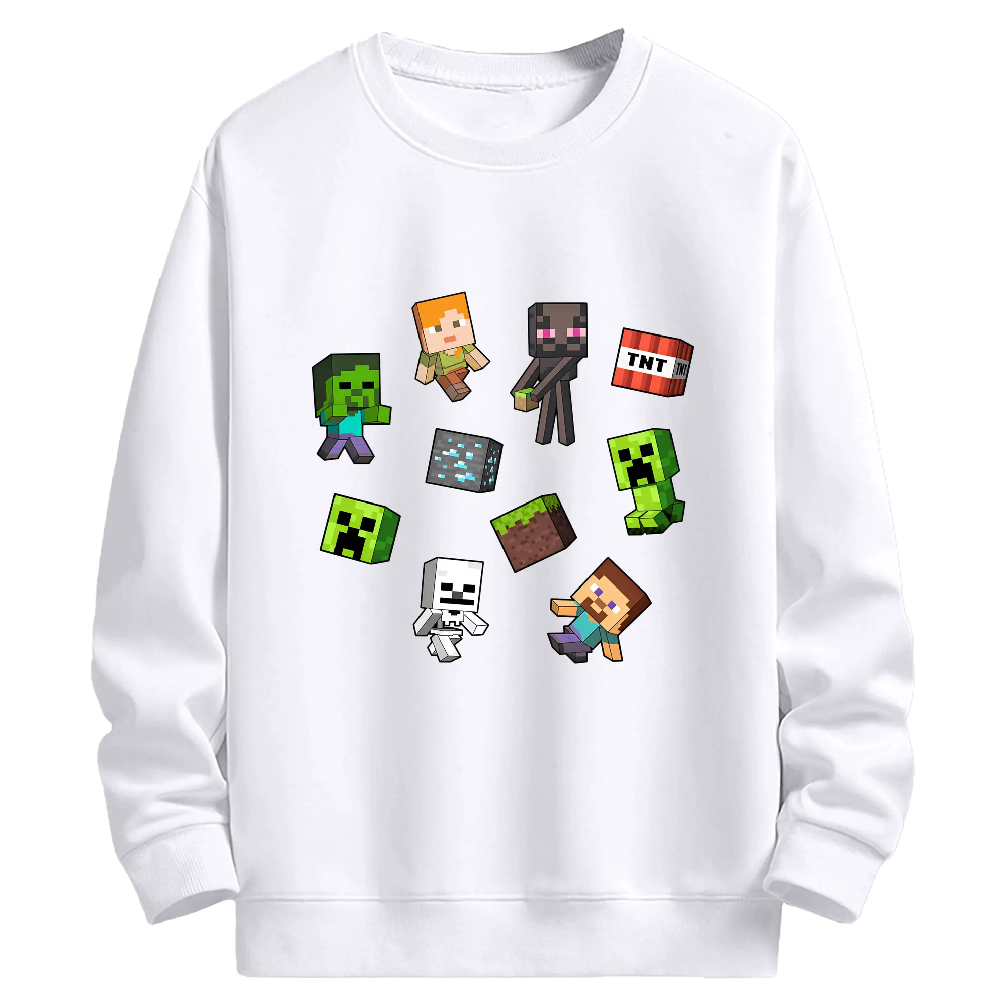 マインクラフト かわいいブロックキャラ - 高品質 クルーネック スウェット ・ コットン59％ ポリエステル41％ ・ ユニセックス 長袖 トレーナー ・ カジュアル デイリー スポーツ 散歩用