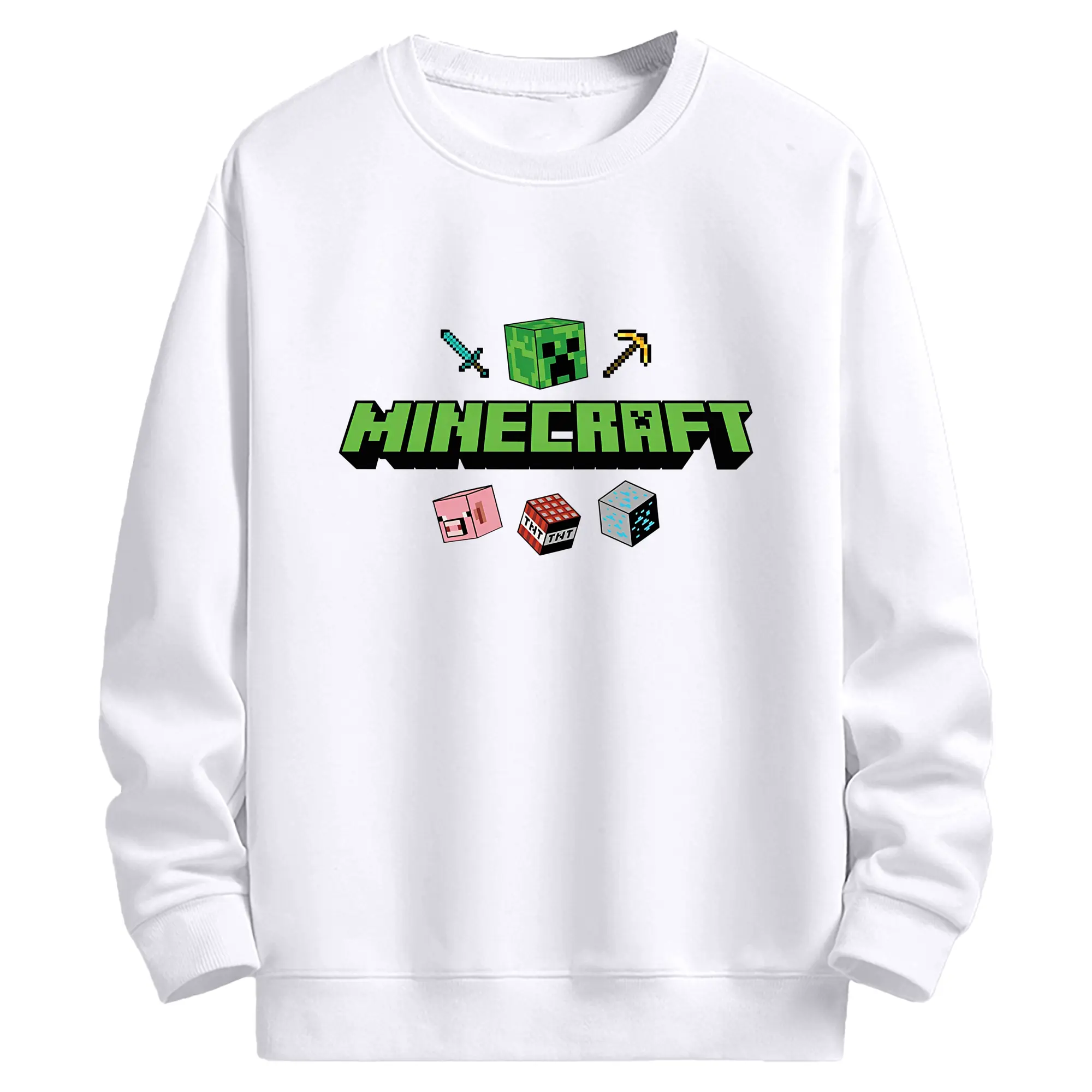 マインクラフト ロゴデザイン カジュアル - 高品質 クルーネック スウェット ・ コットン59％ ポリエステル41％ ・ ユニセックス 長袖 トレーナー ・ カジュアル デイリー スポーツ 散歩用