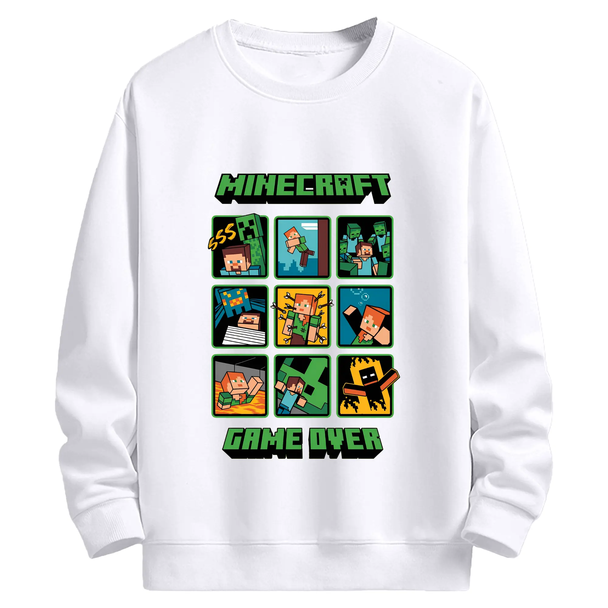 2025年最新 マインクラフト デザイン - 高品質 クルーネック スウェット ・ コットン59％ ポリエステル41％ ・ ユニセックス 長袖 トレーナー ・ カジュアル デイリー スポーツ 散歩用