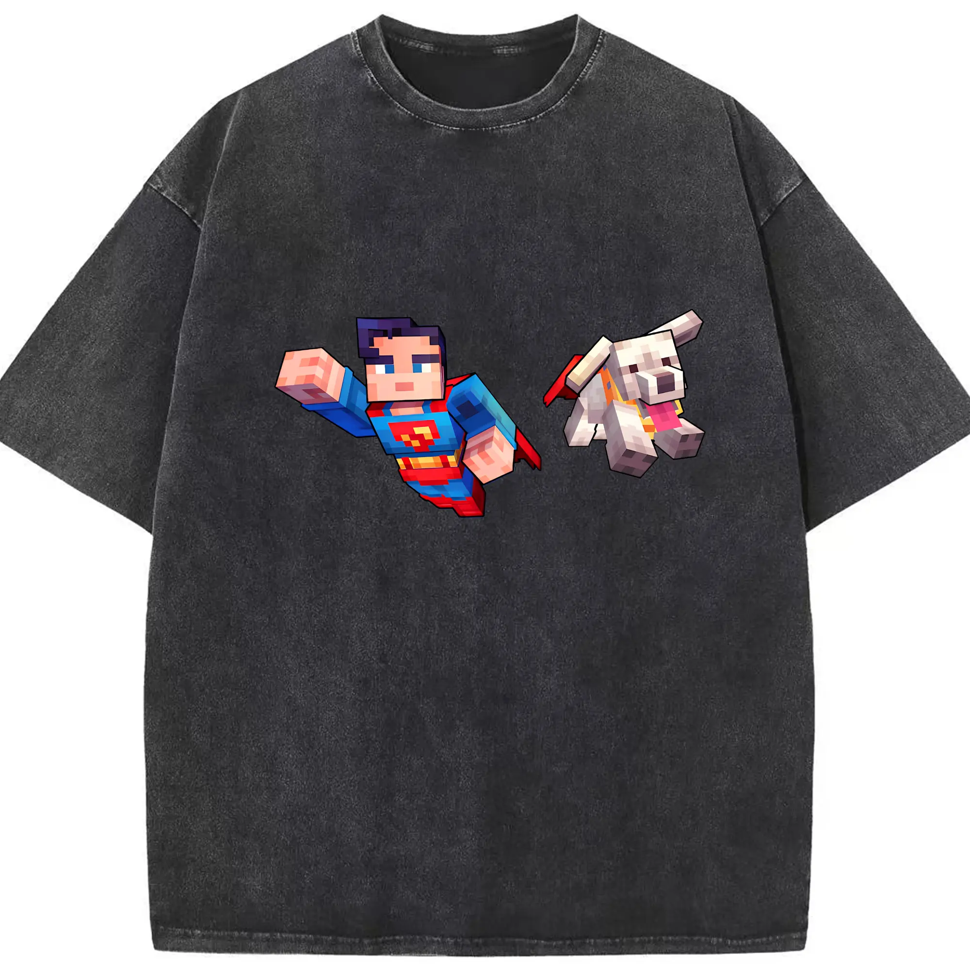 【限定】マインクラフト コラボ - 綿100％ ヴィンテージ風 半袖Tシャツ ・ フロントプリント ・ 柔らか肌触り ・ 通気性 快適 ・ スポーツ カジュアル 外出用