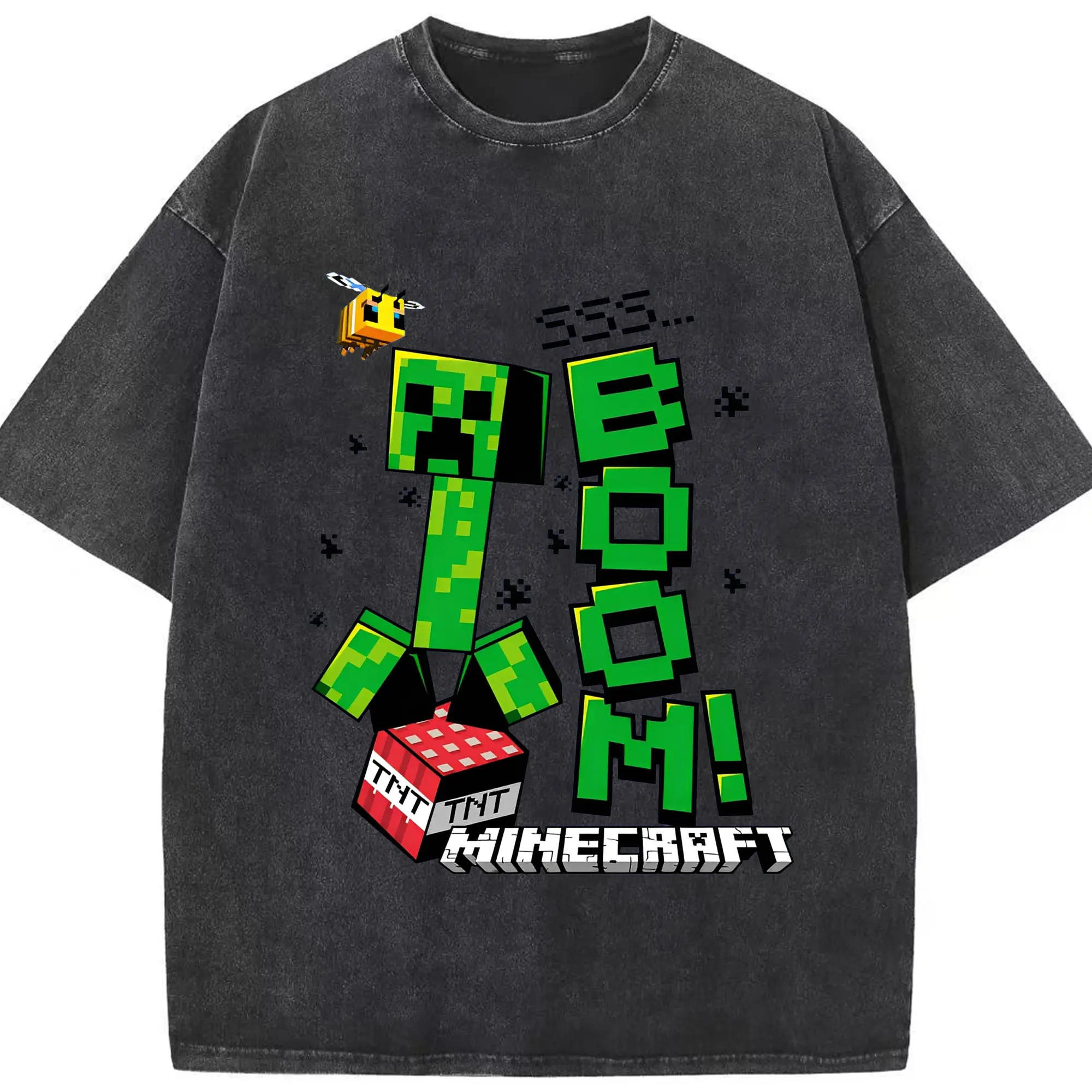 マインクラフト ピクセルアートデザイン - 綿100％ ヴィンテージ風 半袖Tシャツ ・ フロントプリント ・ 柔らか肌触り ・ 通気性 快適 ・ スポーツ カジュアル 外出用