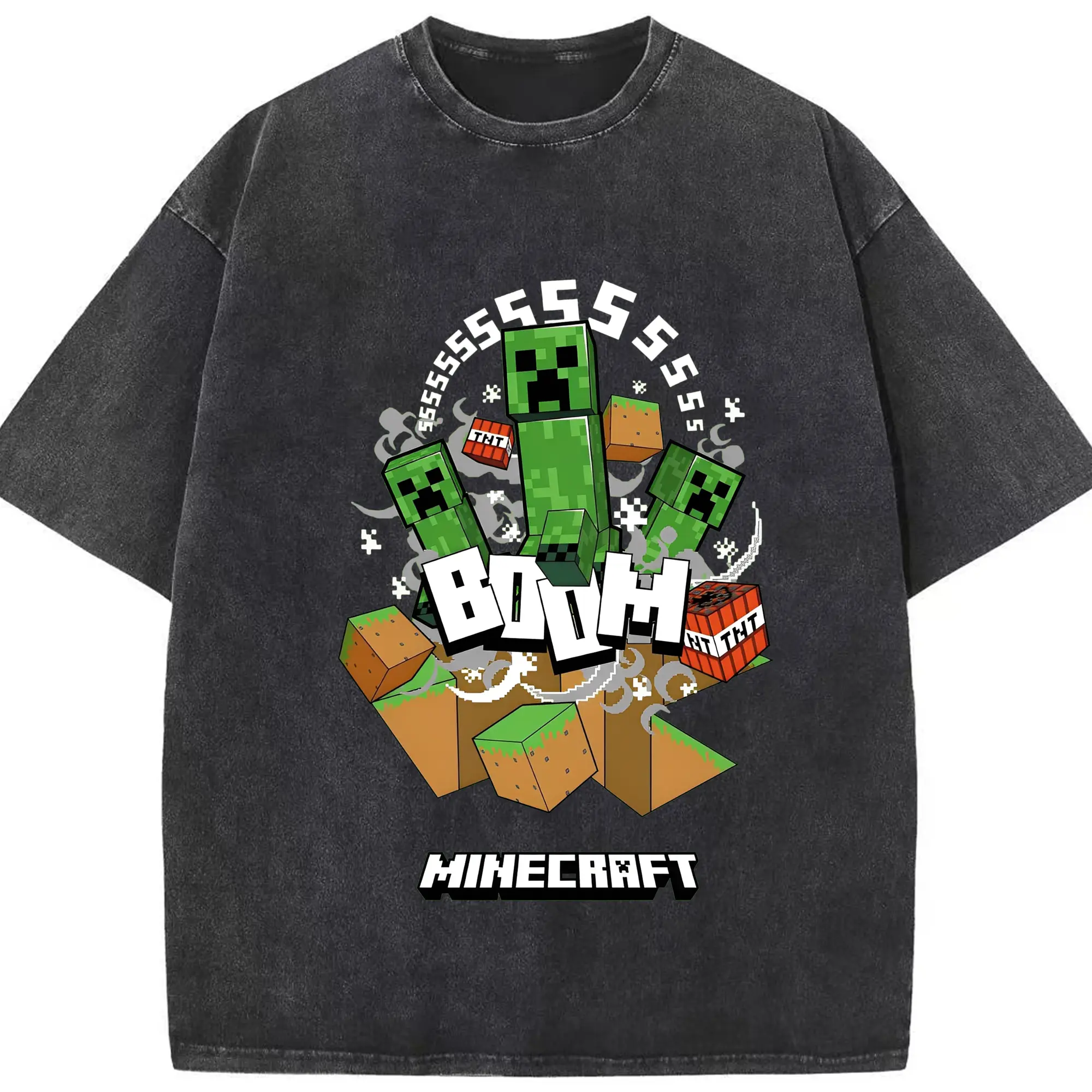 マインクラフト プレイヤー必見 - 綿100％ ヴィンテージ風 半袖Tシャツ ・ フロントプリント ・ 柔らか肌触り ・ 通気性 快適 ・ スポーツ カジュアル 外出用