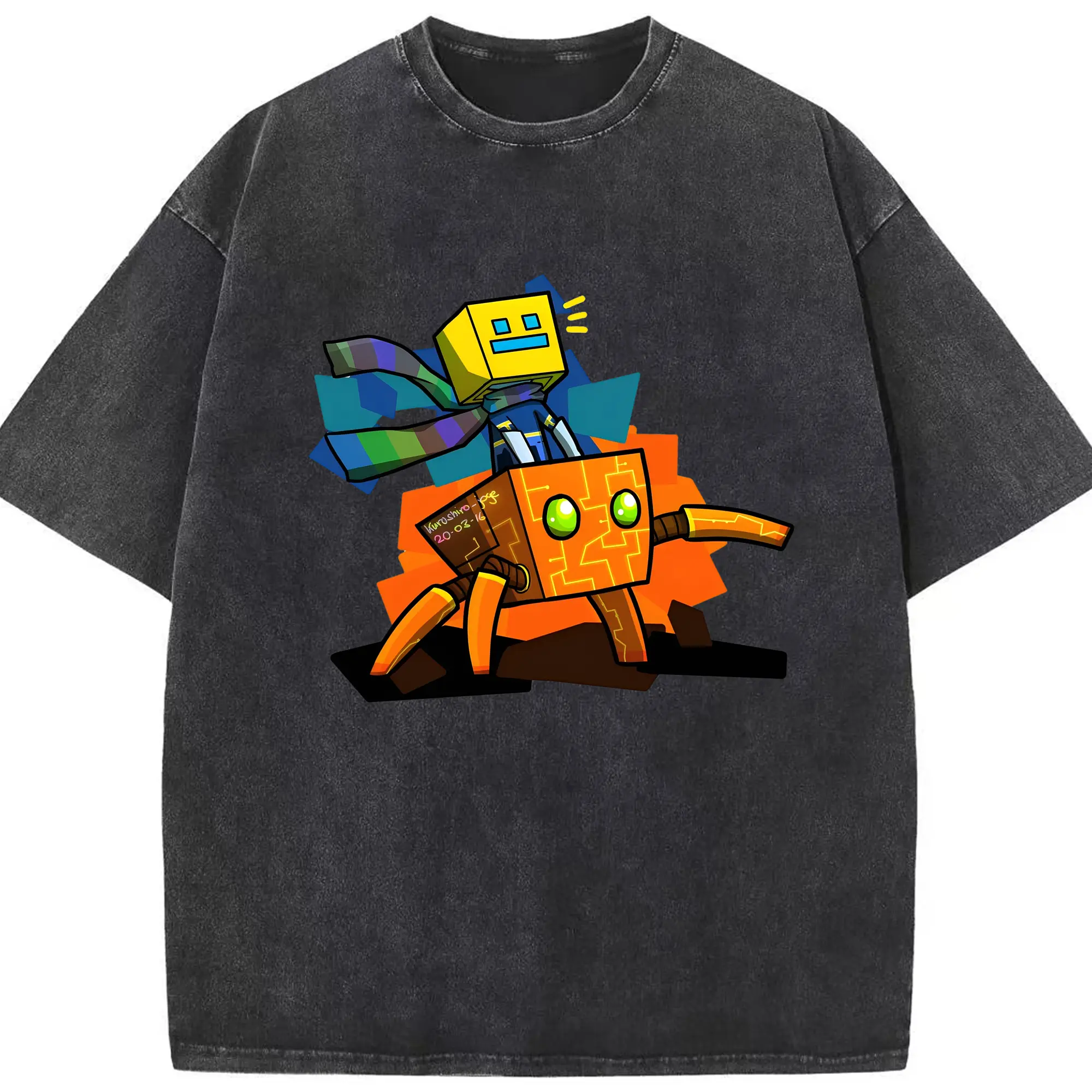 マインクラフト アドベンチャー モチーフ - 綿100％ ヴィンテージ風 半袖Tシャツ ・ フロントプリント ・ 柔らか肌触り ・ 通気性 快適 ・ スポーツ カジュアル 外出用