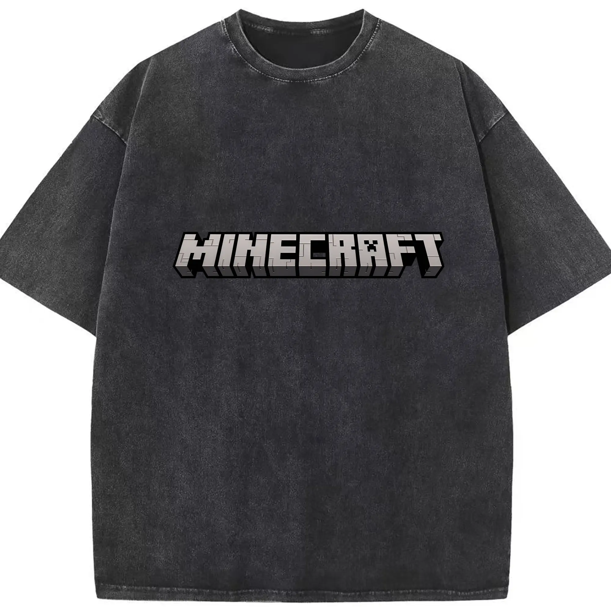 マインクラフト ロゴデザイン カジュアル - 綿100％ ヴィンテージ風 半袖Tシャツ ・ フロントプリント ・ 柔らか肌触り ・ 通気性 快適 ・ スポーツ カジュアル 外出用