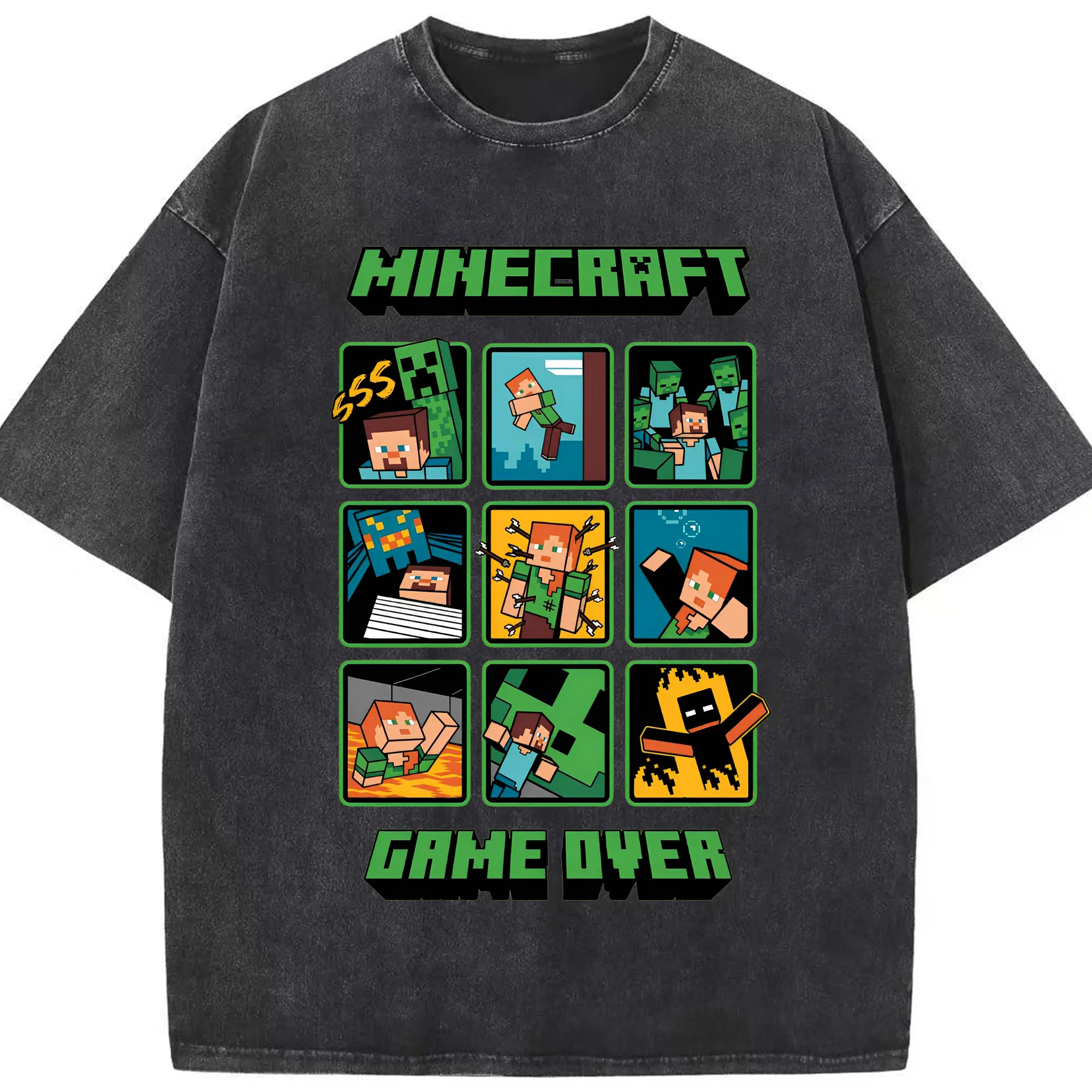 2025年最新 マインクラフト デザイン - 綿100％ ヴィンテージ風 半袖Tシャツ ・ フロントプリント ・ 柔らか肌触り ・ 通気性 快適 ・ スポーツ カジュアル 外出用