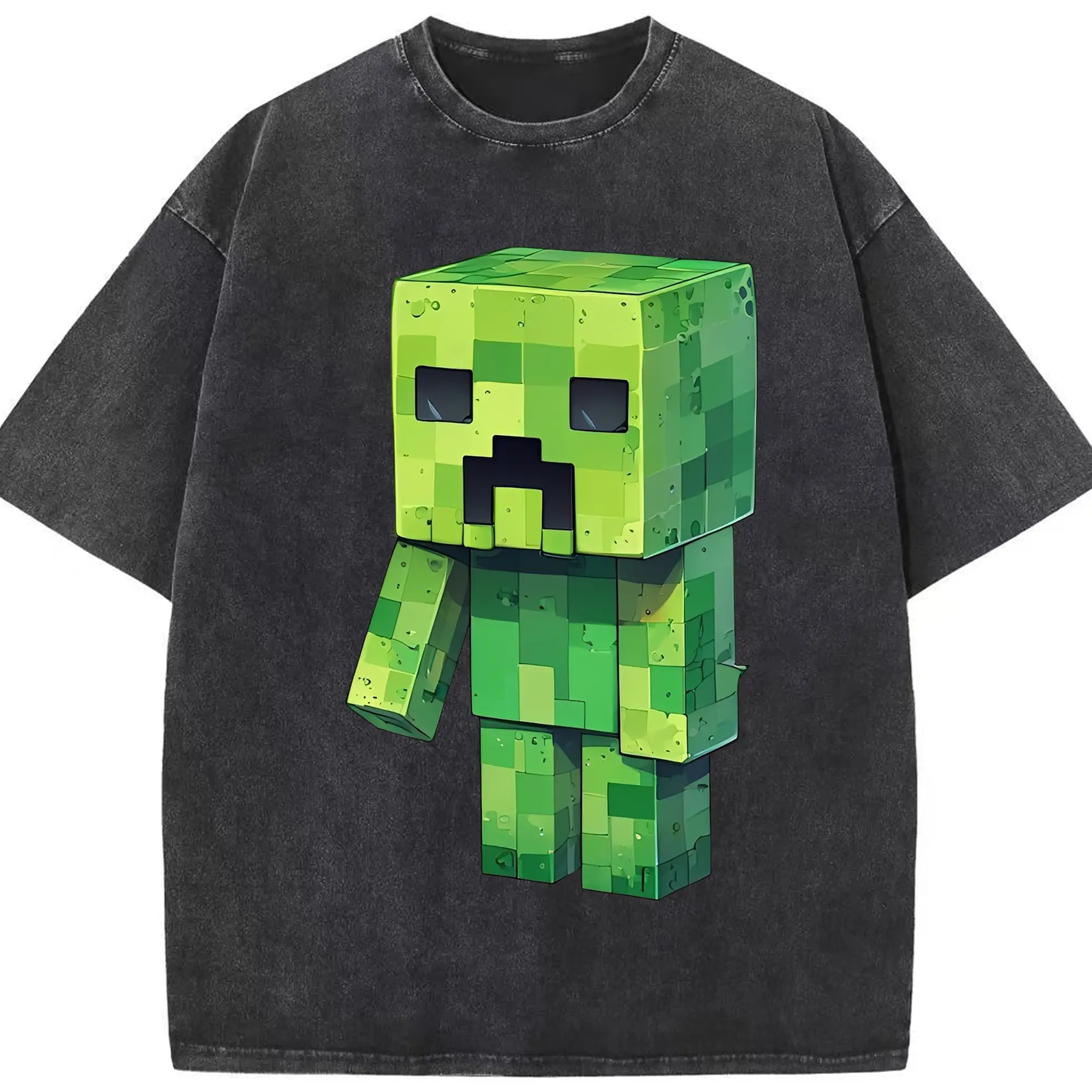 モノトーン マインクラフト クール - 綿100％ ヴィンテージ風 半袖Tシャツ ・ フロントプリント ・ 柔らか肌触り ・ 通気性 快適 ・ スポーツ カジュアル 外出用